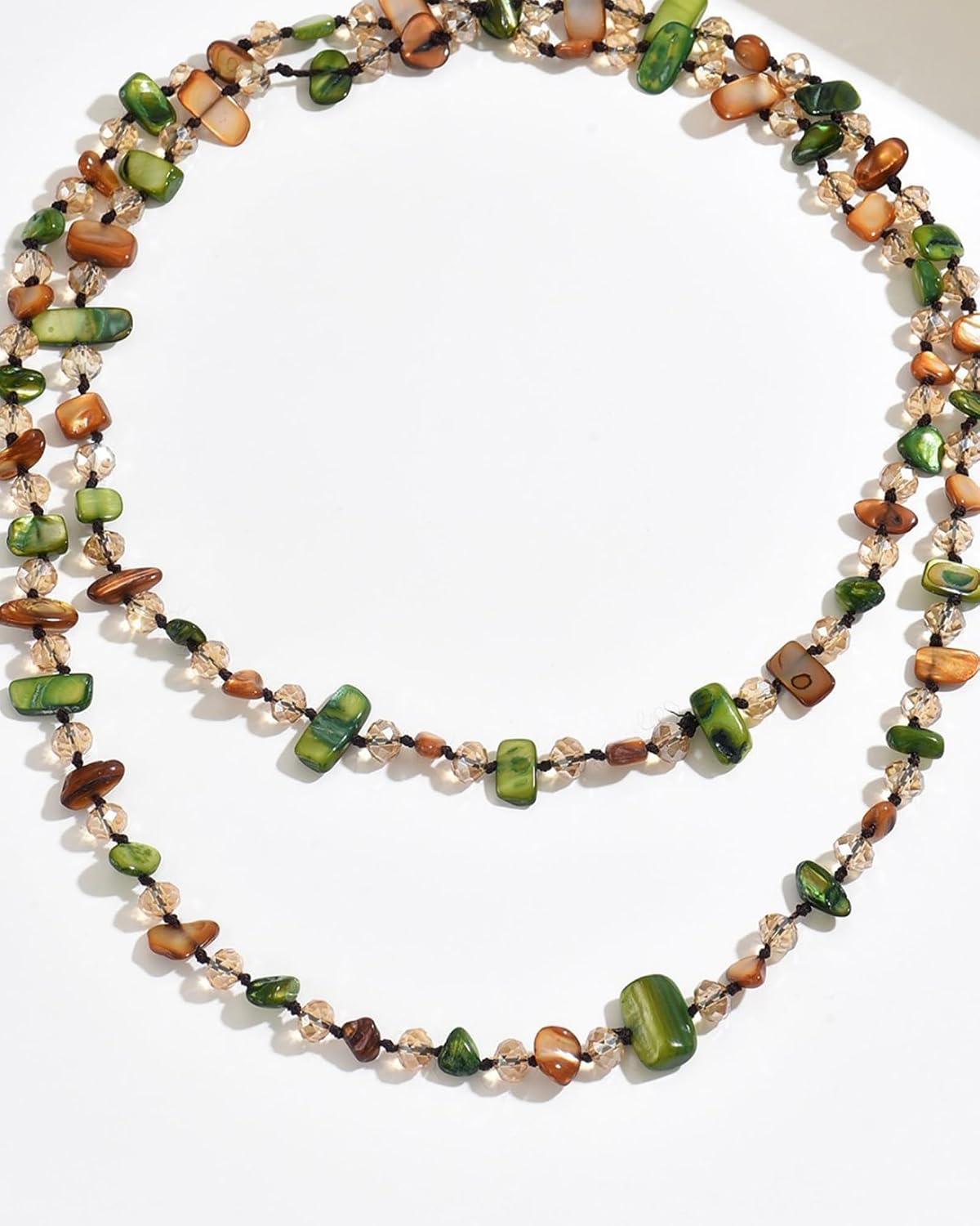 Colorful Bead Long Necklace for Women 2 Layered Bohemian Natural Irregular Shell Jade Crystal Beads Necklace Chunky Statement Sweater Dress Jewelry Accessories for Her