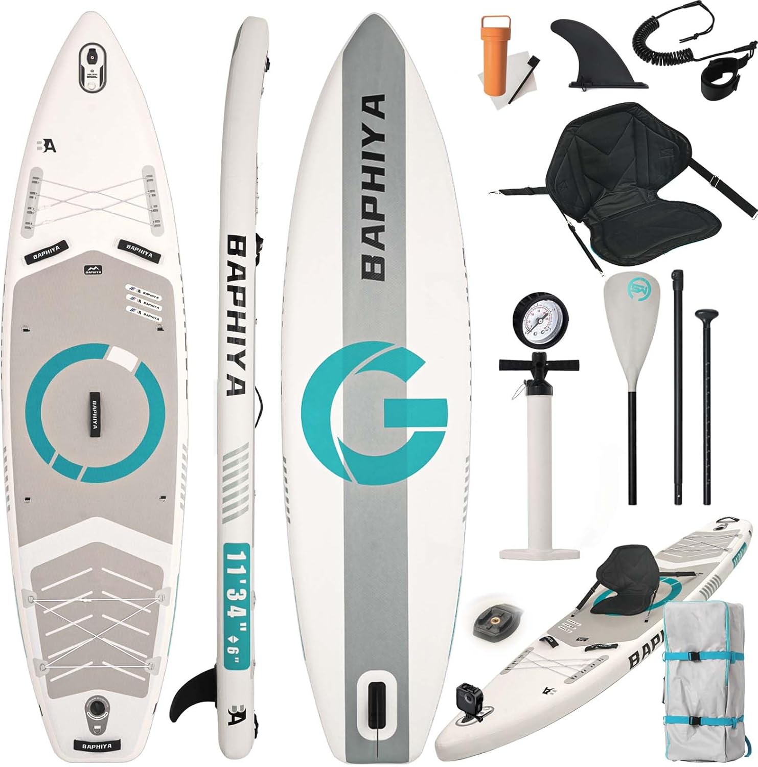 BAPHIYA 11ft SUP Inflatable Stand Up Paddle Board with Kayak Seat for