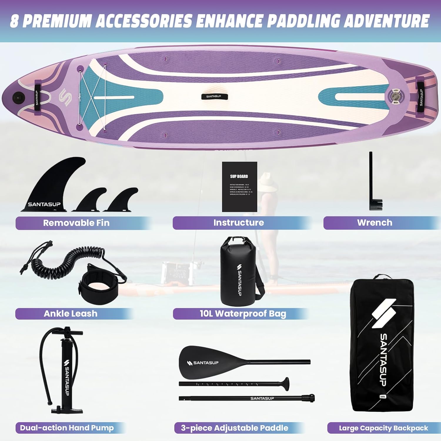 10'6"/11'Wide Inflatable Stand Up Paddle Board for Adults & Youth of All Skill Levels, with Premium SUP Paddleboard Accessories, Anti-Slip EVA Deck