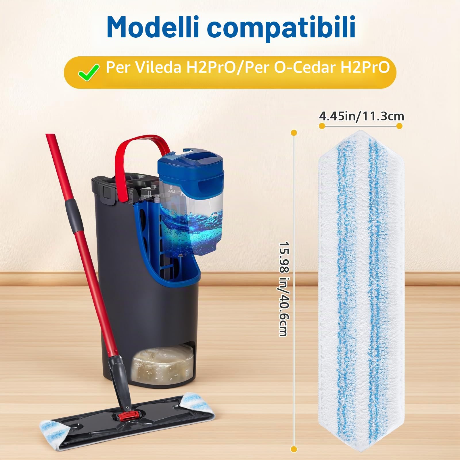 6 panni in microfibra compatibili con Vileda H2PrO e O-Cedar H2PrO - Rivestimento di ricambio per lavapavimenti e macchie di rimozione rapida