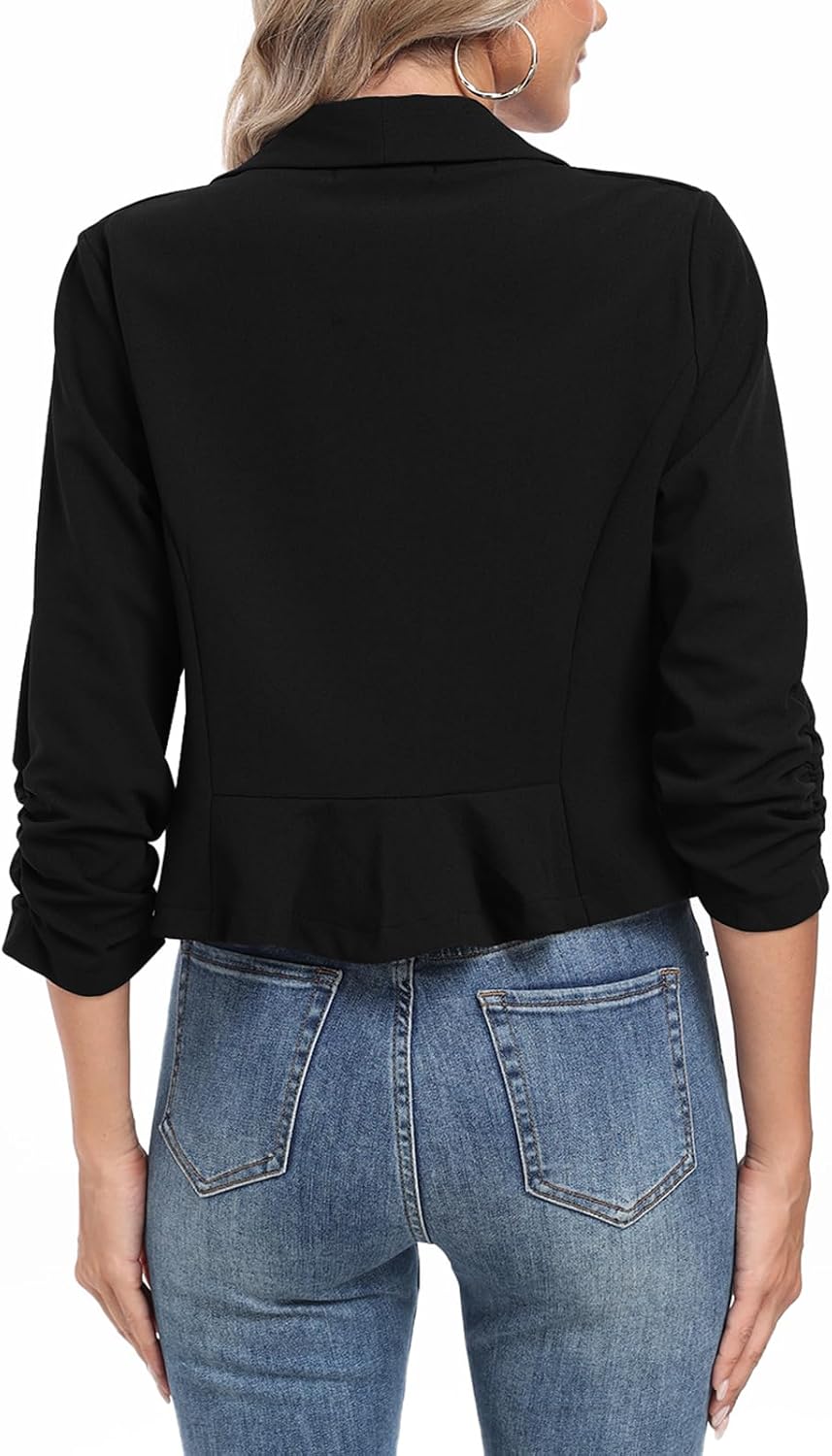 MINTLIMIT Cropped Blazers for Women 3/4 Ruched Sleeve Open Front Cardigan Casual Work Office Blazer Suit Jacket - Image 6