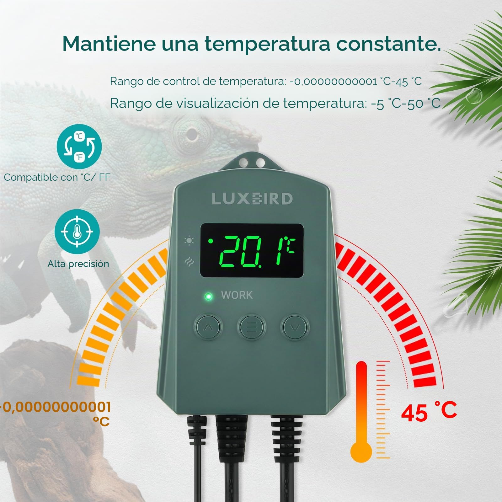 Luxbird Almohadilla Térmica para Reptiles con regulador termostático, Tapetes Térmicos para Terrarios con Temperatura Ajustable para Tortuga Serpientes Lagartos Geckos Arañas, 20x30CM