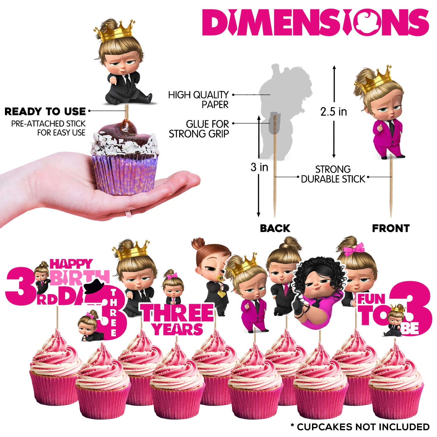 Zyozique Girl Baby Boss 3rd Party Supplies, Boss Baby Birthday for Girls with Happy Birthday Paper Banner Cake Topper Cupcake Toppers Balloons(Pack of 37) 3