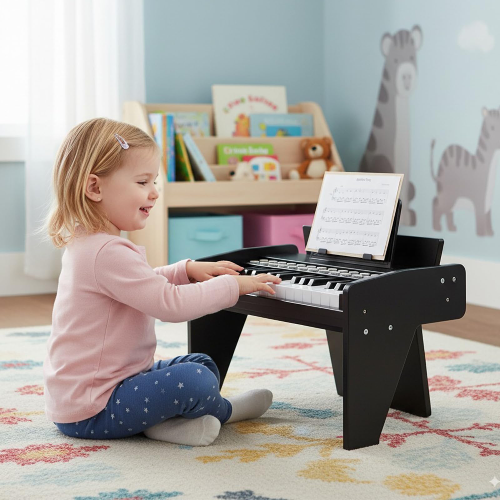 KOMFOTTEU Tastiera a 25 tasti per bambini, pianoforte elettronico con tasto luminoso e leggio, pianoforte digitale per bambini di 18+ mesi, registrazione e lettura, modalità di apprendimento (nero)