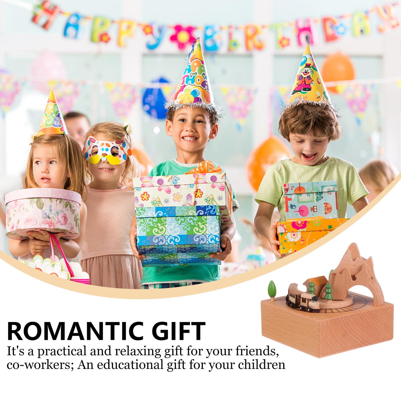 BESPORTBLE Caja de Música Giratoria de Madera Diseño de Montaña Rusa Adorno Creativo para Escritorio Caja Musical Infantil y Decoración del Hogar Obsequio para Cumpleaños y Ocasiones