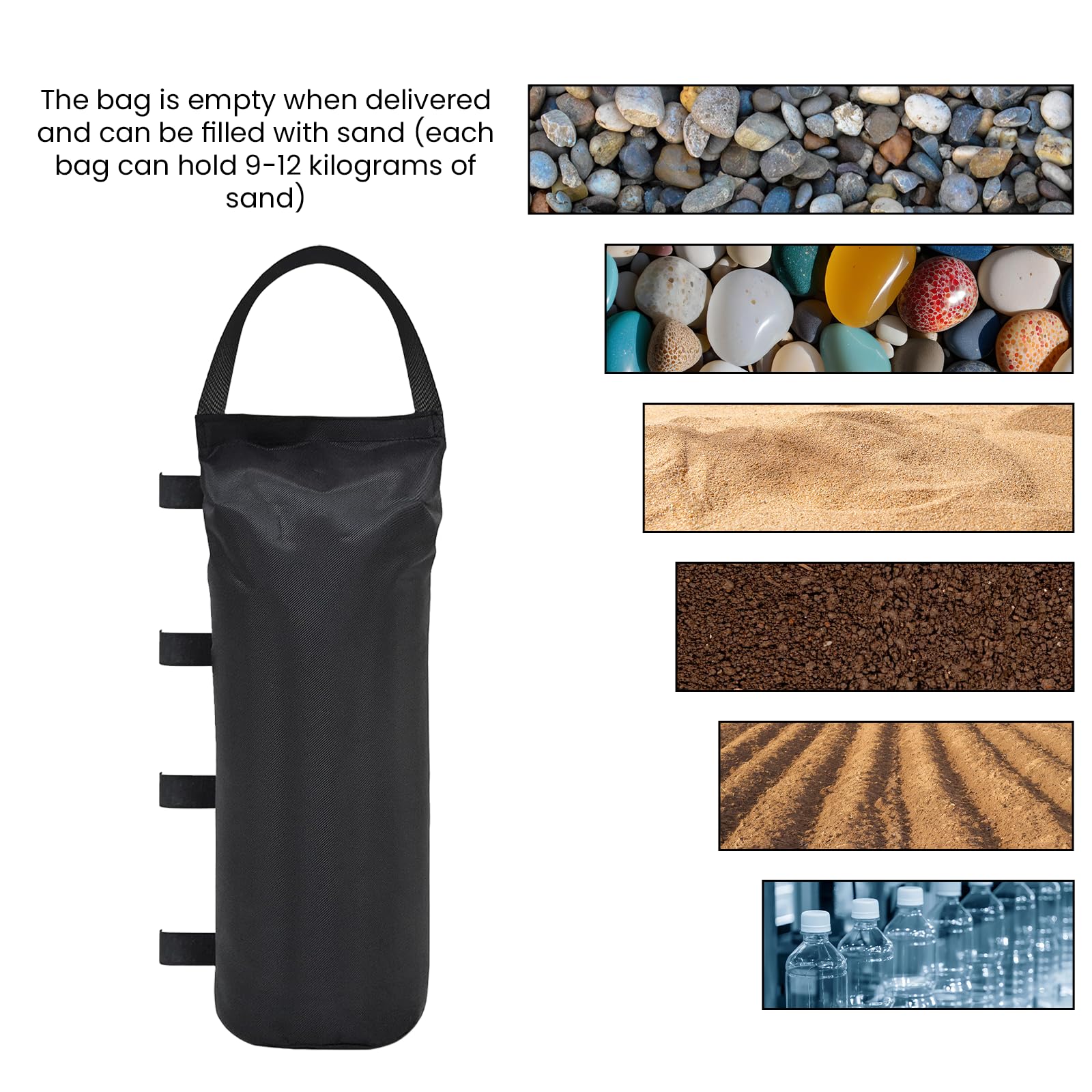 Lot de 6 sacs de sable pour tonnelle 50 x 20 cm, poids de jambes 800D, tissu Oxford de qualité industrielle, poids de sac de sable pour tonnelle, tente de jardin