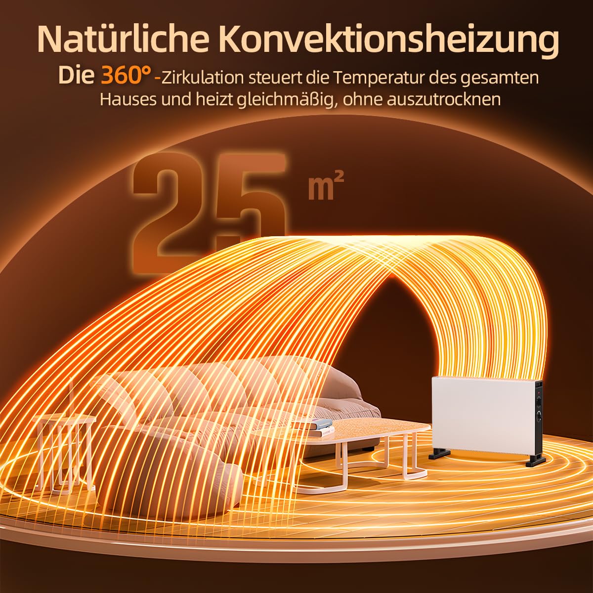 Konvektor Heizung Konvektionsheizungen Elektrische Heizung, Heizkörper, 1000W/2000W Zimmerheizung mit einstellbarer für Schlafzimmer Küche Büro, Energieeffizienz Silent Heater