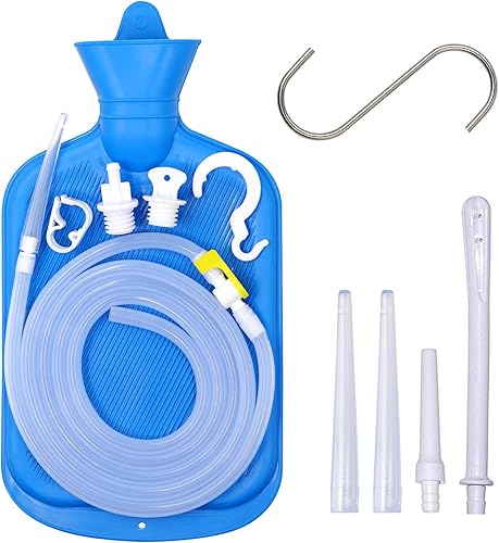 Enema Bag - Kit de enema para el hogar de 2 litros con manguera de silicona de 6.5 pies de largo, 5 puntas de enema, válvula de flujo de agua