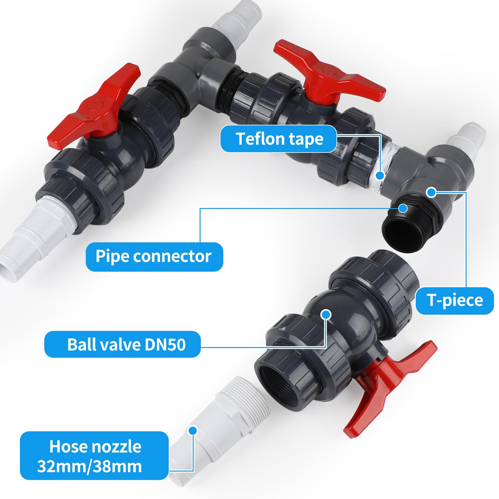 SWAWIS Bypass Pool Set Ø 50 mm Wärmepumpe Pool Anschluss-Set Poolheizung Wärmepumpe Solar Heizung Pool Bypass, Steuerung der Wasserzufuhr für eine optimale Temperaturregulierung