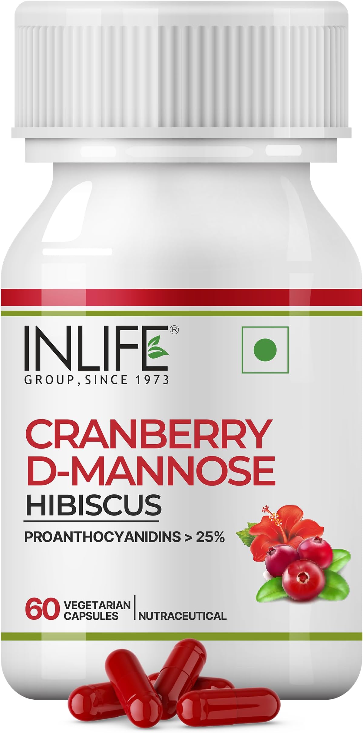 Cranberry with D-Mannose & Hibiscus, GMP Certified, Urinary Tract & Kidney Health Support, Men Women, 60 Veg Capsules (Pack of 1, 60)