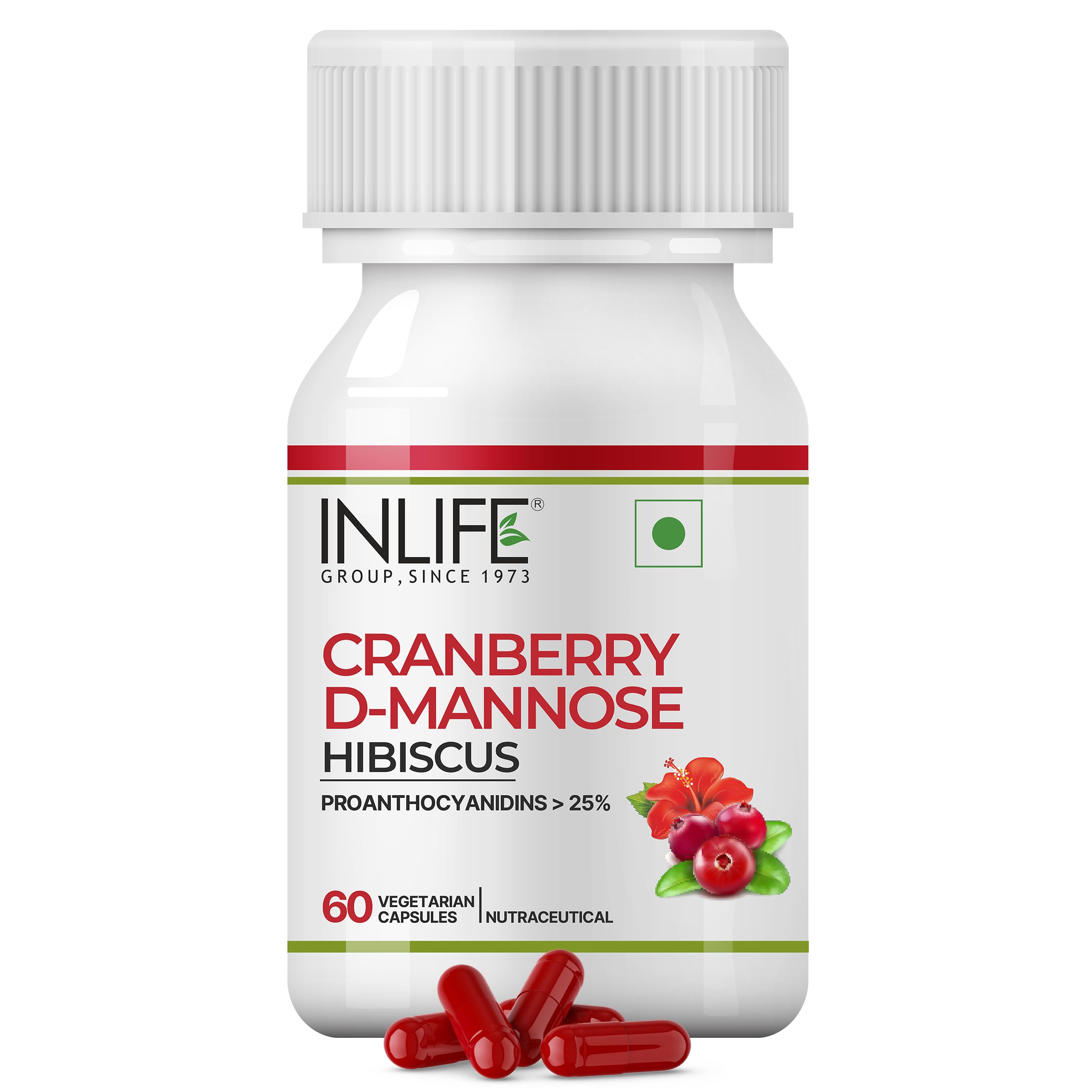 INLIFE Cranberry with D-Mannose & Hibiscus, GMP Certified, Urinary Tract & Kidney Health Support, Men Women, 60 Veg Capsules (Pack of 1, 60)