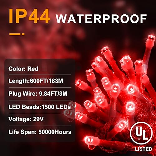 Vista 89 de KNONEW Guirnalda de 1000 luces LED de 394 pies, luces de Navidad para exteriores, 8 modos y temporizador, luces de hadas enchufables, impermeables