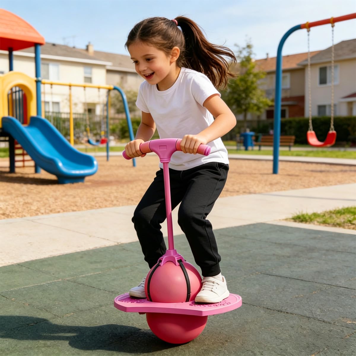 Pelota de Salto de Pogo, Pogo Balón de Salto, Pelota de Salto de Equilibrio, para Entrenar el Equilibrio, usable en salón, terraza y jardín, con Bomba (Rosa)