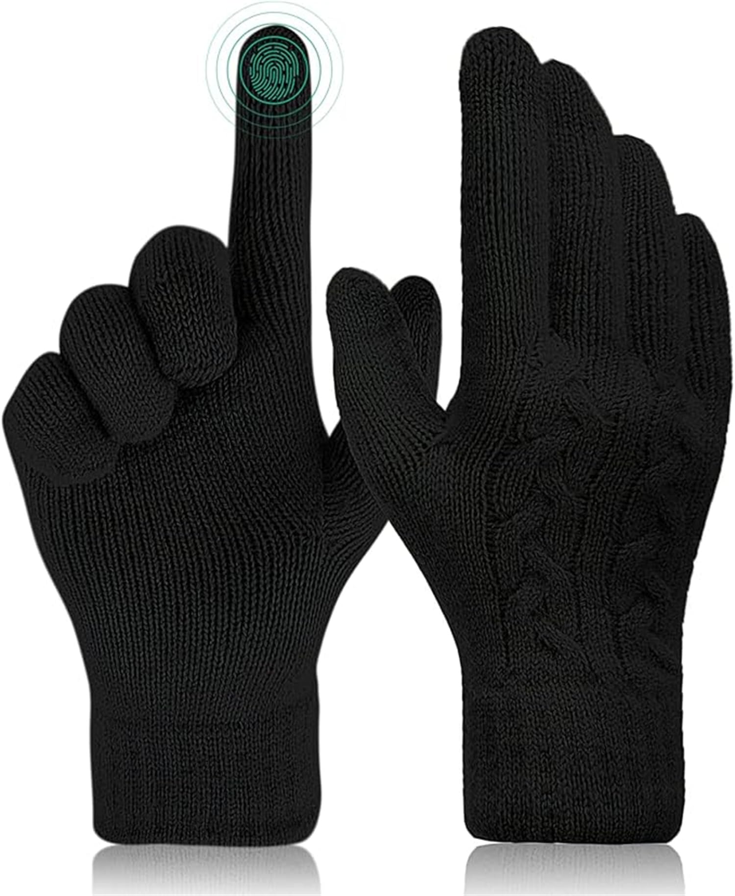 AzoneeThermal Touch Screen Gloves for Women, Thick Knitted Mittens, Soft Warm Winter Gloves for Smartphone Use, Ideal for Skiing, Cycling, Running, Black, 1 Pair