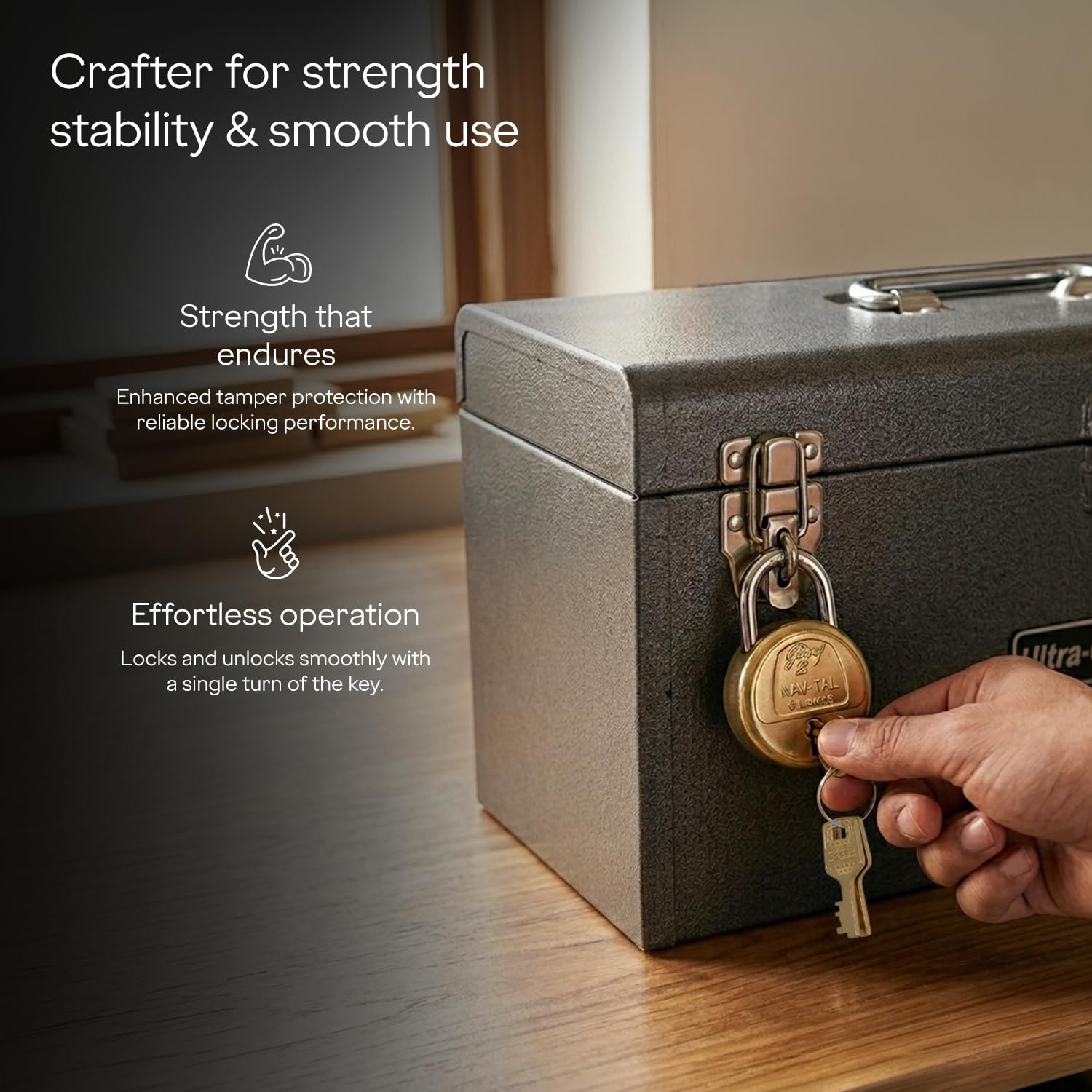 Godrej Padlock | Navtal 5 Lever Brass Padlock 40mm with 3 Keys | Strong Steel Shackle | Rust Resistant Lock for Main Door, Gates, Lockers, Cabinets, Travelling Bags & Tool Boxes | 1 Year Warranty — Amazon image 6