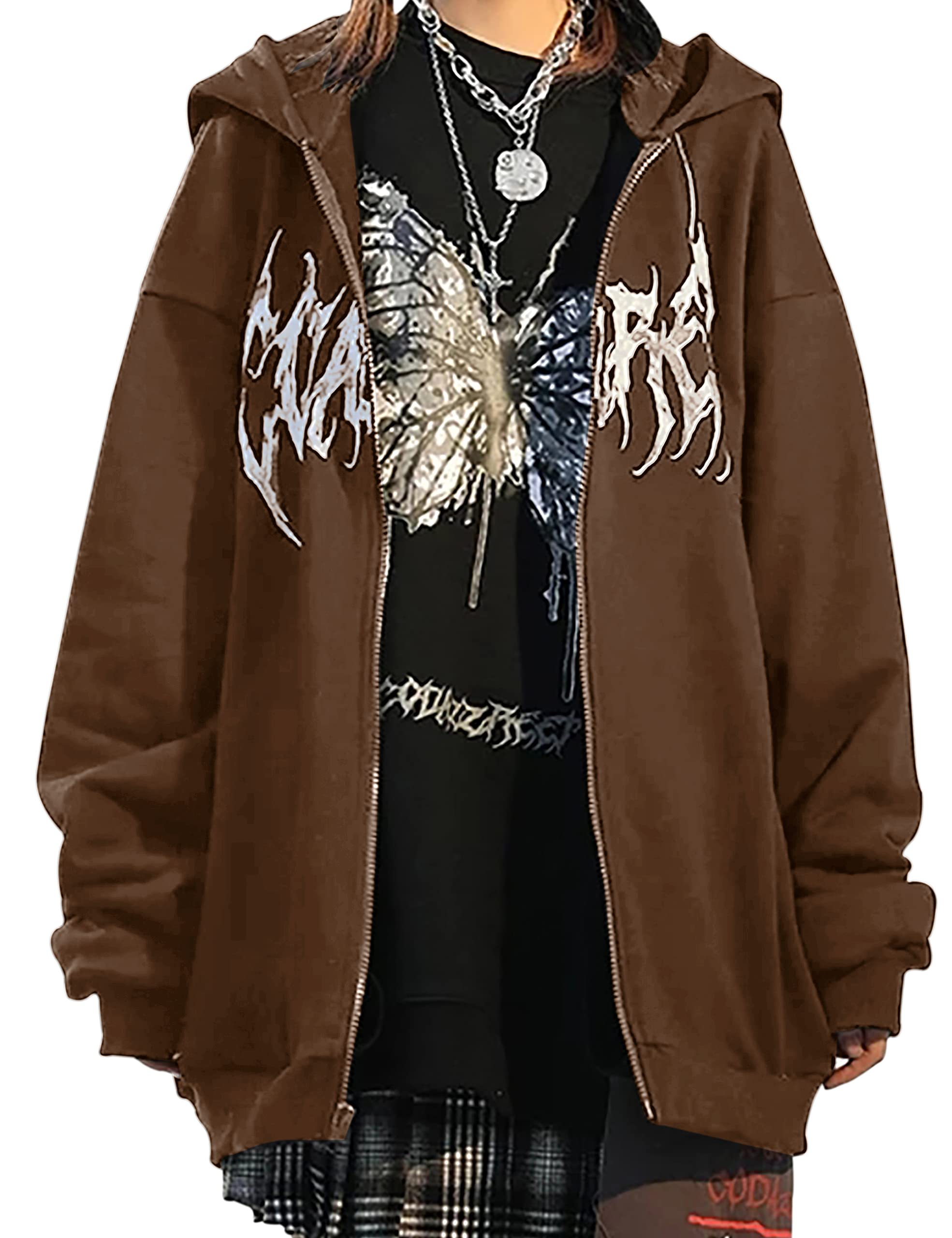 MISSACTIVER Women’s Casual Graphic Printed Hoodies Oversized Zip Up 90S E-Girl Streetwear Grunge Jacket