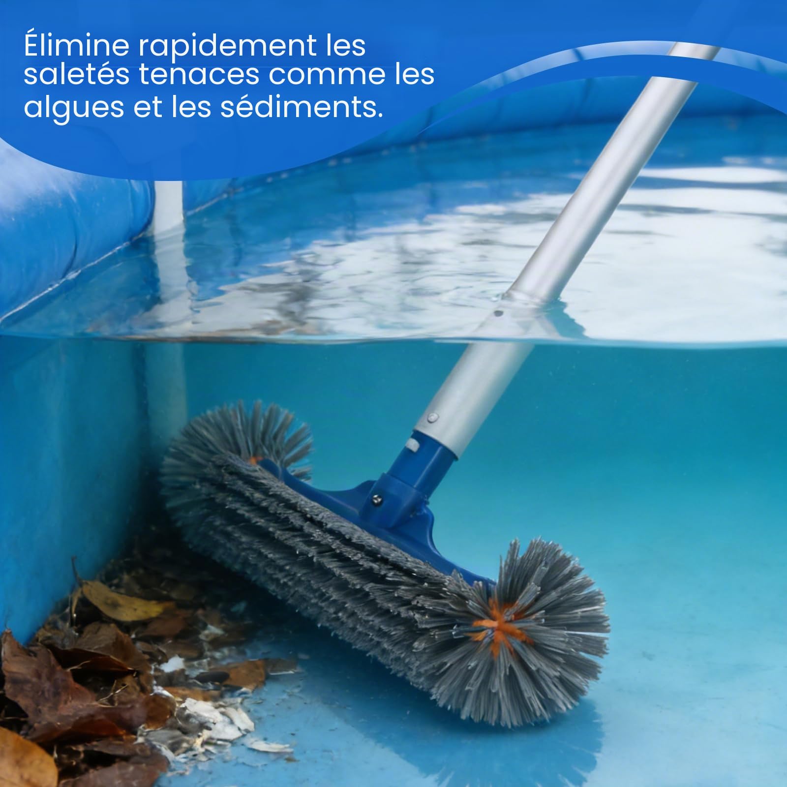 EFUTURETIME 32cm Brosse Piscine Ronde avec 2,7m Manche Telescopique Aluminium pour Liner, Balai Piscine Détachable Brosse Piscine Fond Robustes pour Fibre de Verre, Salles de Bain, Marches de Piscine