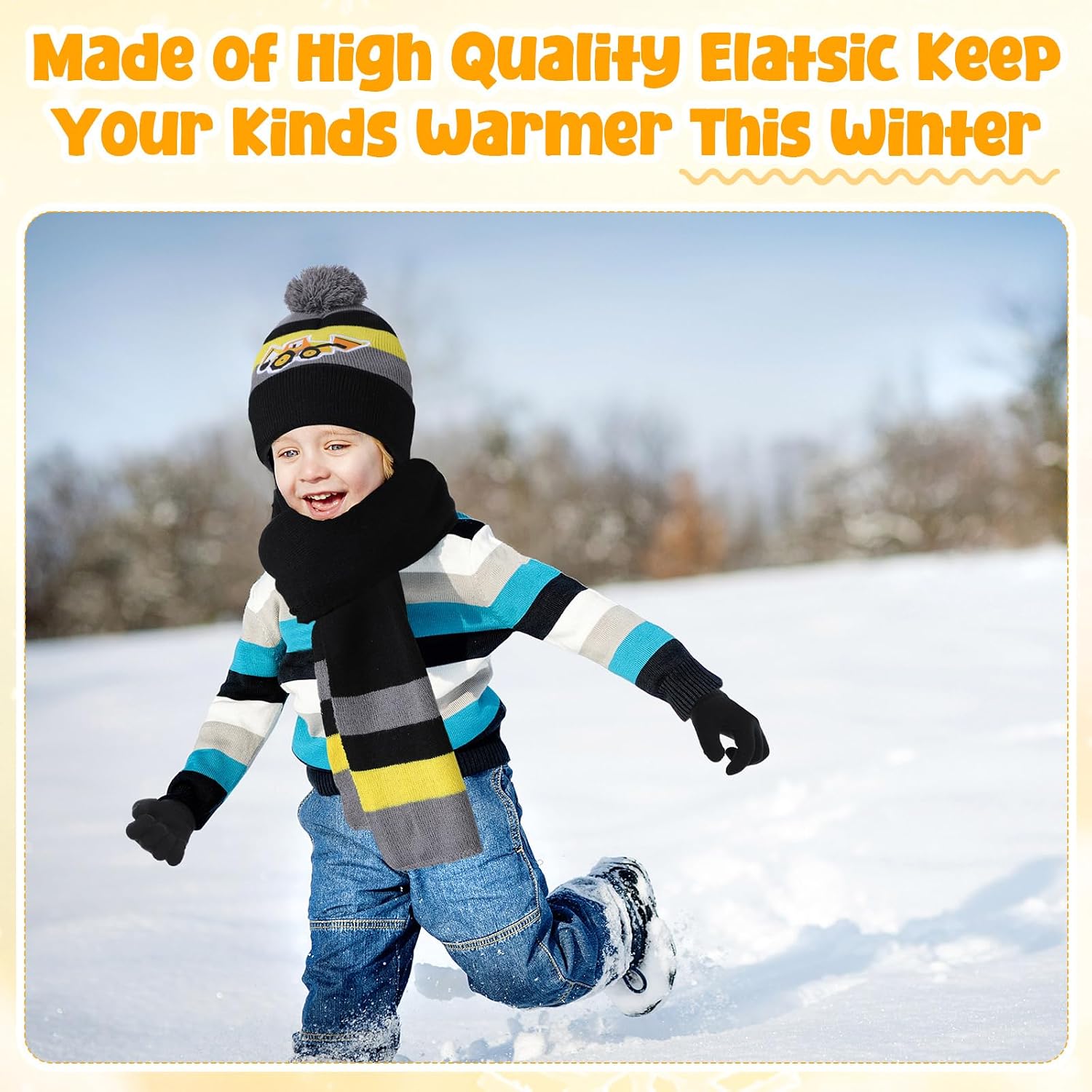 Cutecrop 3 Set Unicorn Kids Toddlers Winter Knit Hat Scarf Gloves Set for Boys Girls Age 4-7 Pompom Hat Mittens Scarves