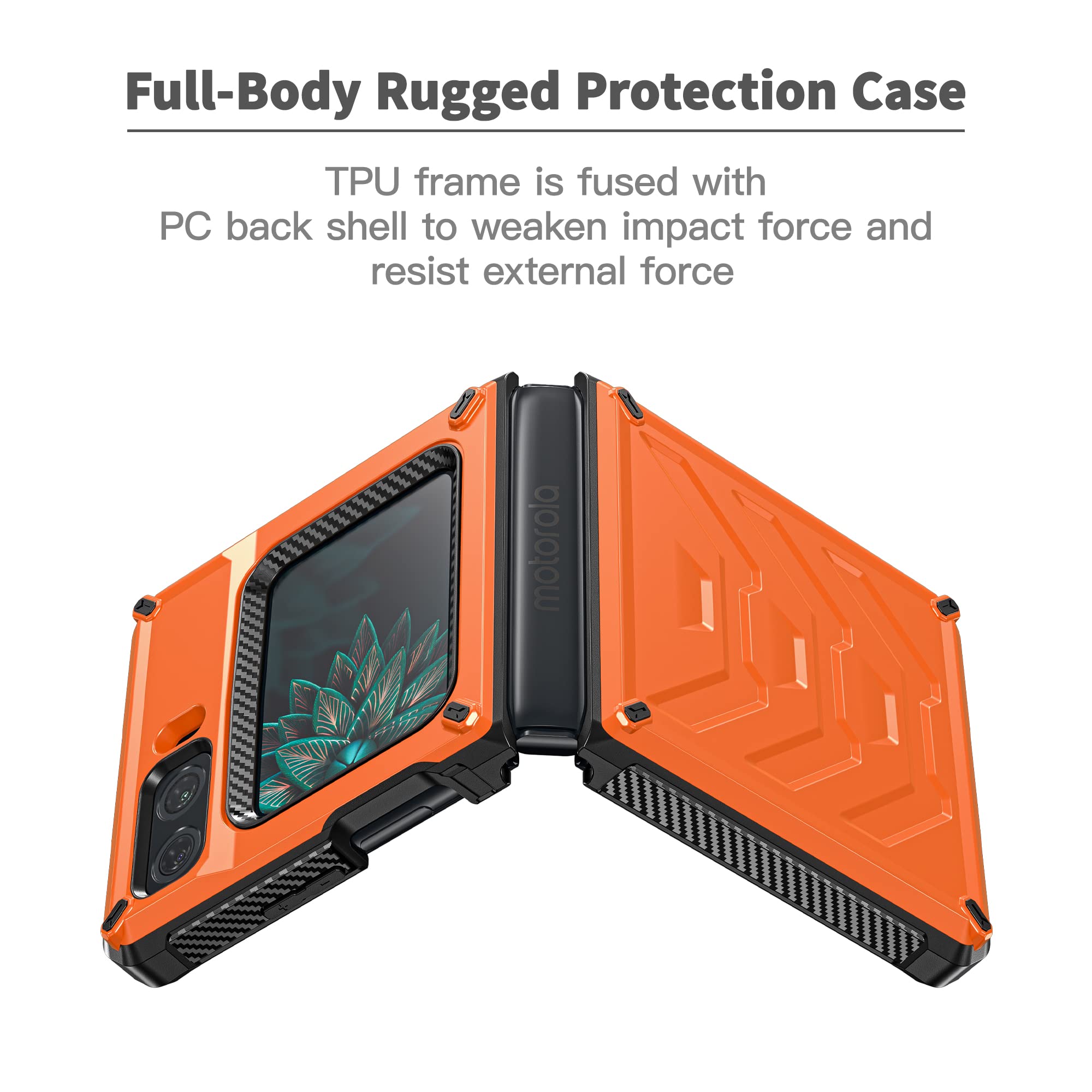Nakedcellphone Funda Para Motorola RAZR 2022 Flip Phone, Cubierta Protectora Delgada [Antihuellas, Textura Cuadrícula] Para Moto RAZR 3 5G - Naranja Brillante