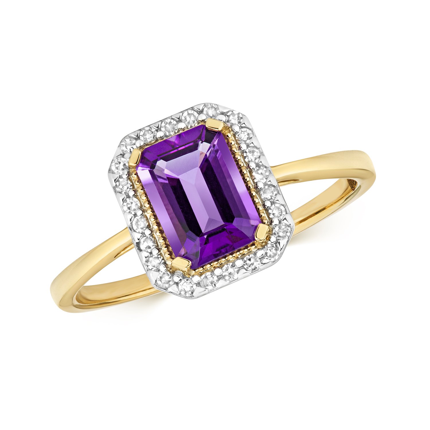 Bague or jaune diamant améthyste WJS10896 finis les bijoux ternes - 2
