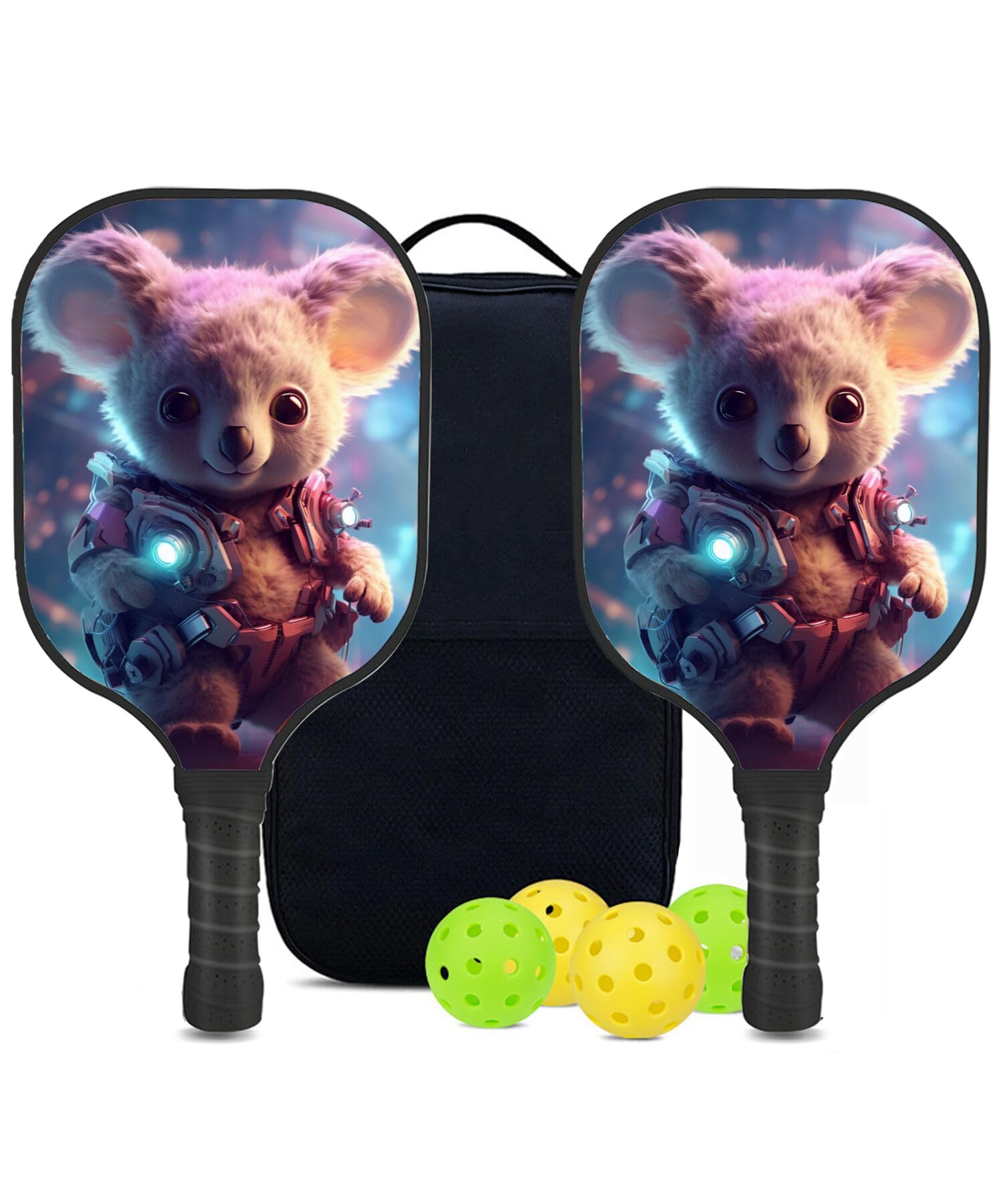 SHENCANG BLUE Custom Pickleball Paddles Set with 2 Pickleball Rackets 4 Pickle Balls 1 Carry Bag, Koala-BR80 Pattern, Carbon Fiber,Honeycomb Polymer Core & Comfort Grip