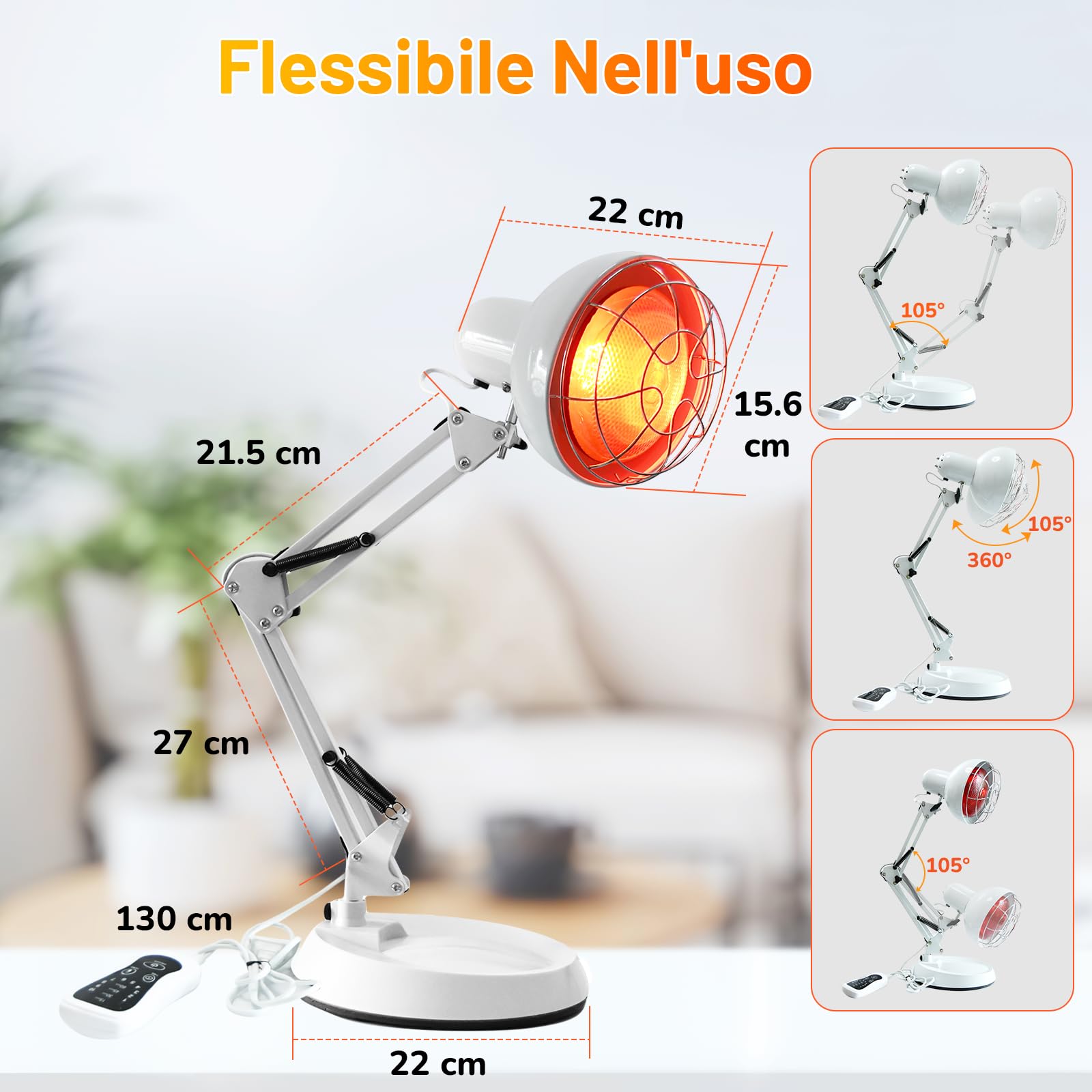 Lampada Infrarossi 150W, TERVON 10 Livelli di Temperatura Regolabili con Timer, Lampada A Infrarossi Riscaldante, Lampada Riscaldante per Alleviare Il Dolore
