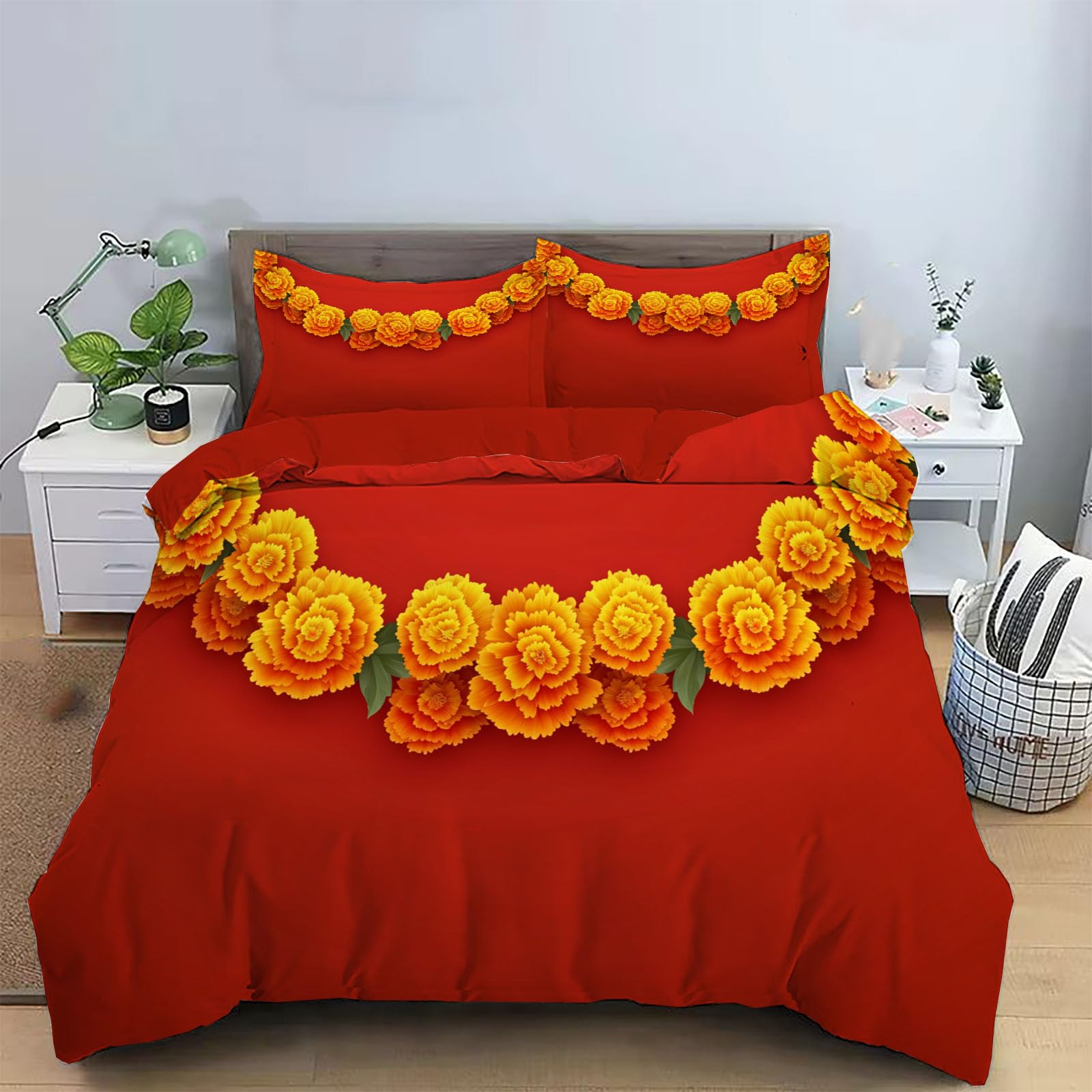Housse de couette confortable lit double motif traditionnel rouge