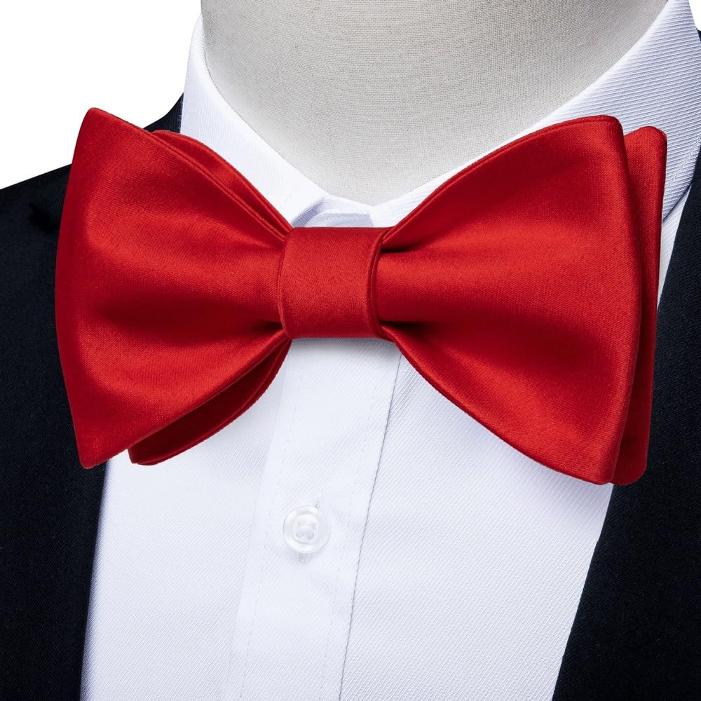 JFDBGU Wedding Solid Bowtie Silk Pocket Square Cufflinks Brooch Set Self-tie Bow Tie Adjustable Knot