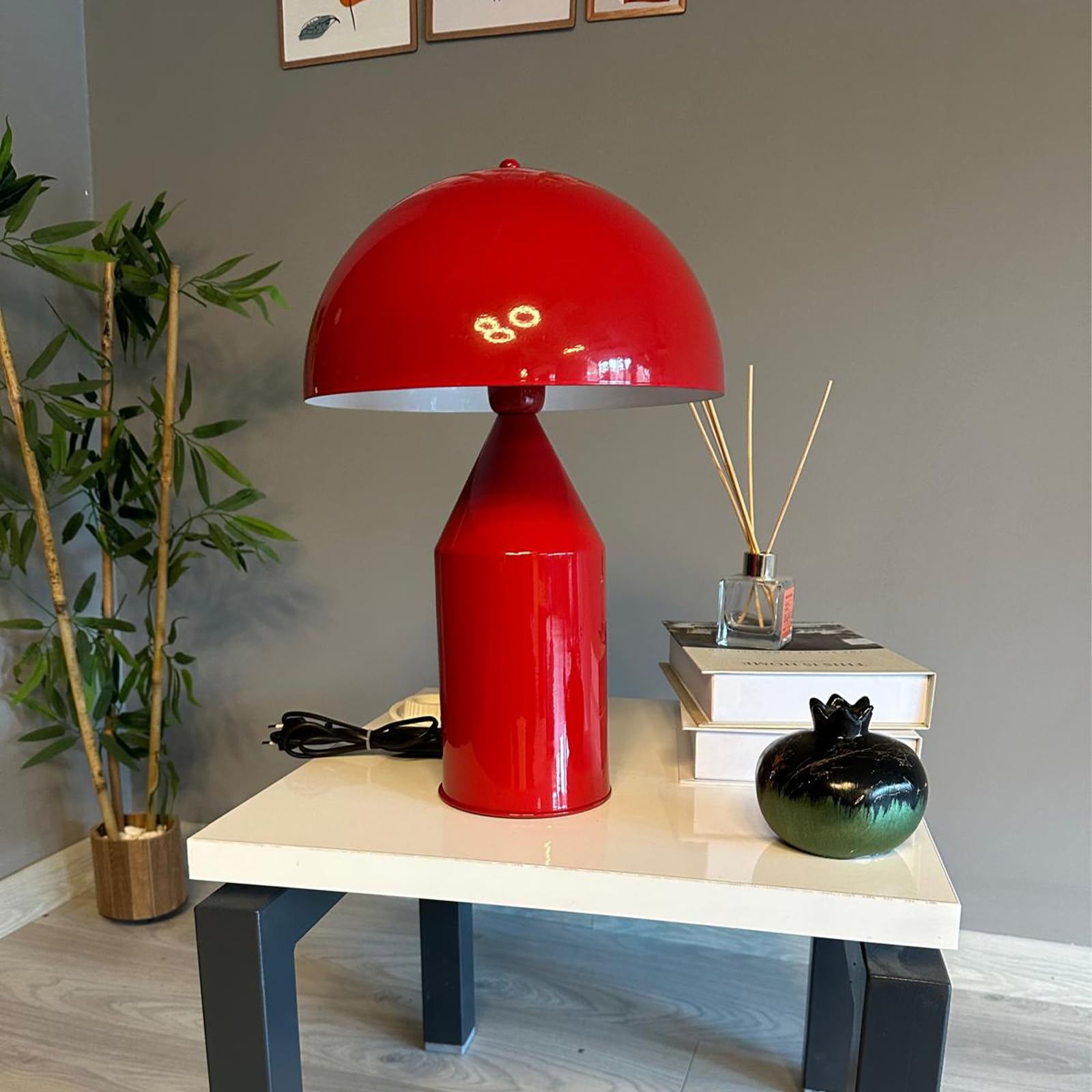 bamyum Lipeo Tischlampe Retro, Pilz Lampe Klein Rot, Pilzleuchte, Tischlampe mit Kabel, Retro Nachttischlampe, Vintage Tischleuchte Rot, Pilzlampen Wohnzimmer, Nachttischleuchte
