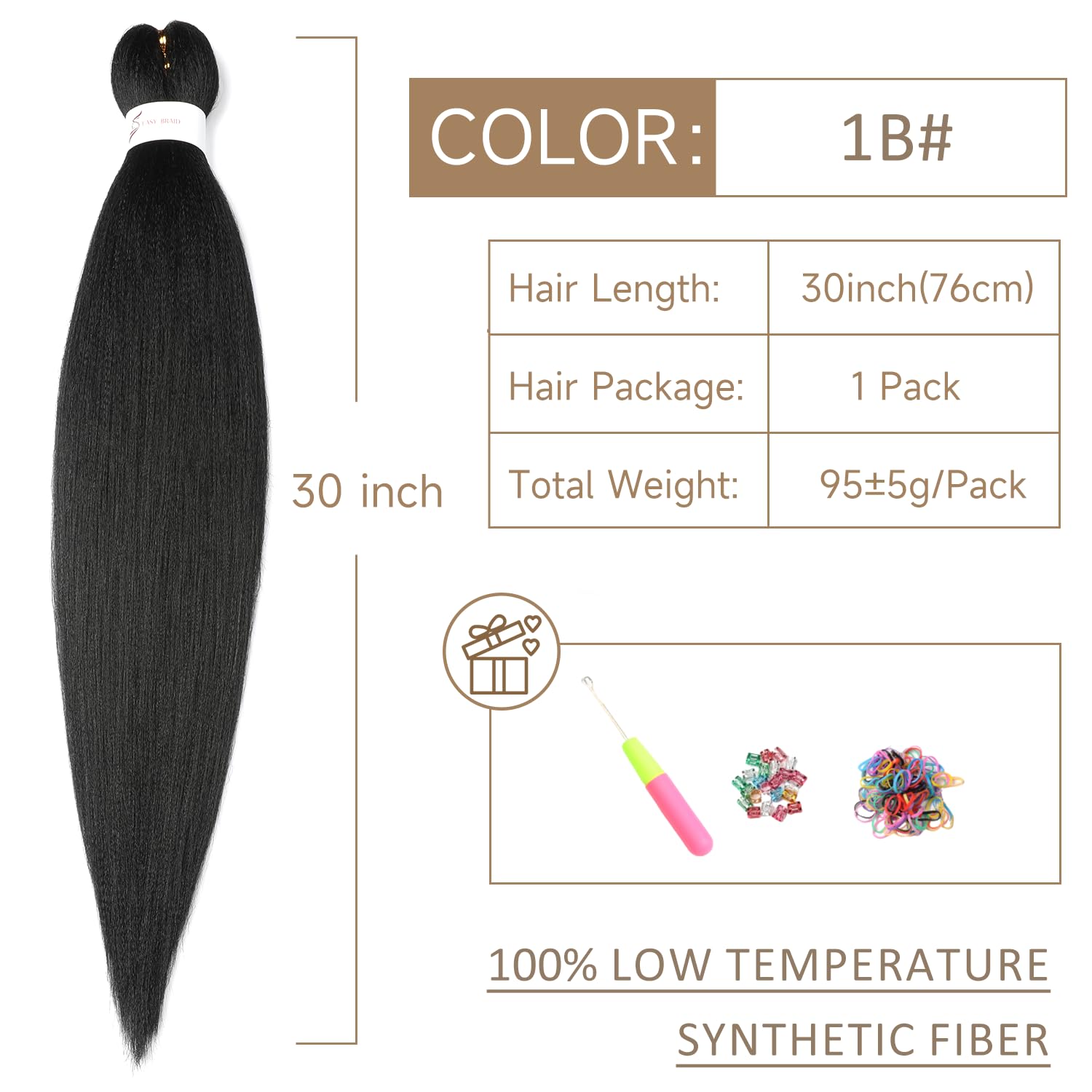 ShowJarlly Pre Stretched Braiding Hair 30 Inch Knotless Braiding Hair Extensions 1pack Easy Braids Hot Water Setting DIY Box Braids Yaki Textured Crochet Braiding (30inch,1B#) - Image 2