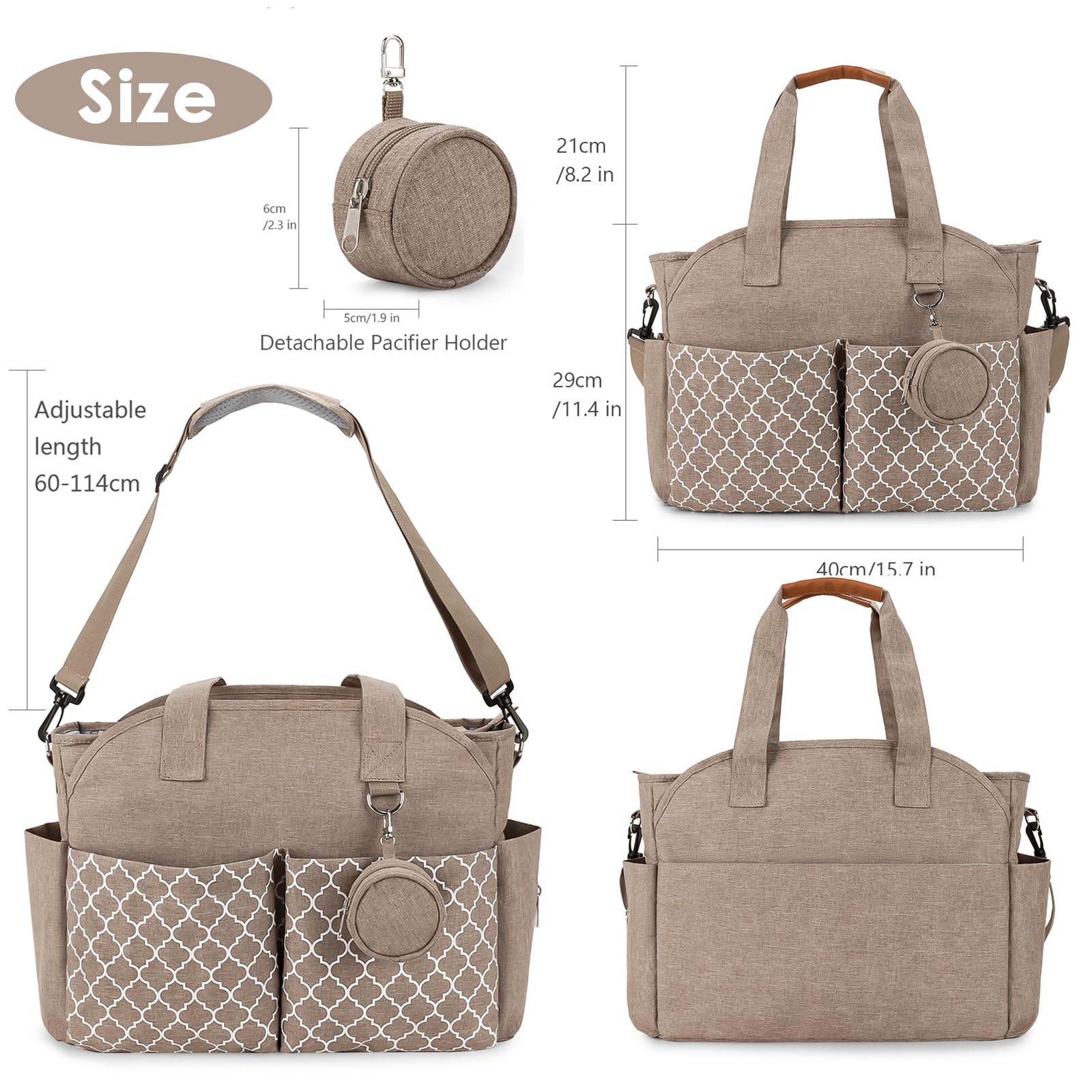 Wickeltasche Baby Groß, 13 Fächer Kinderwagen Windeltasche, Wasserabweisende Babytasche mit Schnullerbox, Multifunktionale Schultertasche für Mama, Reisetasche Kliniktasche Geburt