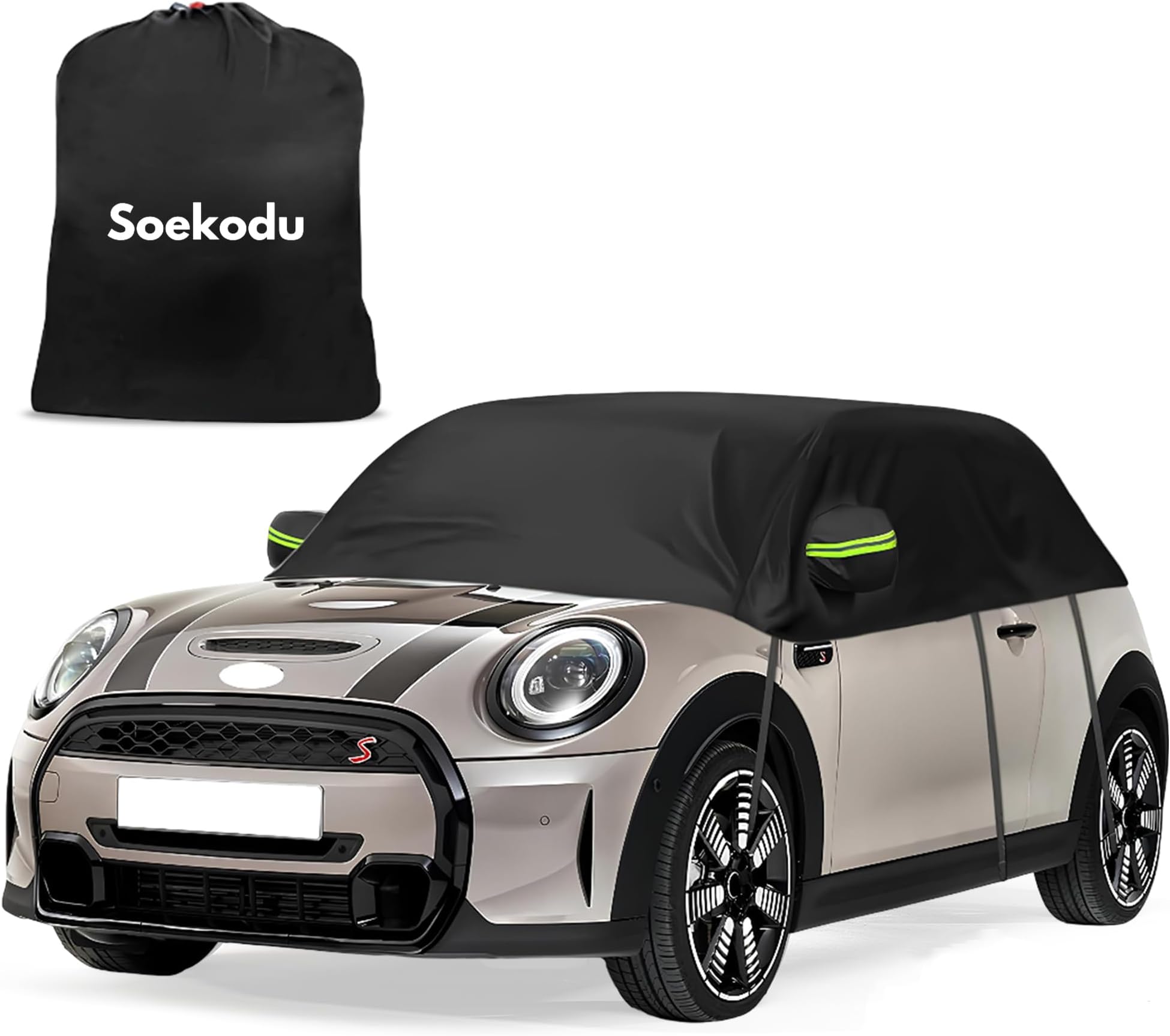 Half Car Cover Replace for Mini Cooper 3 Door 2000-2024, Custom-Fit Soft Top Roof Protector Car Cover, Half Garage with Straps UV Resistant Half Cover All Weather Outdoor Indoor