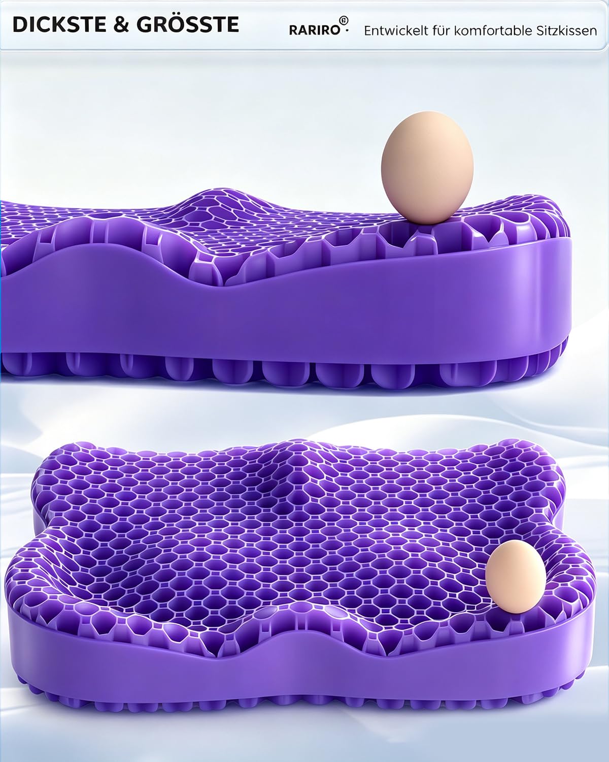 Coussin Gel Ergonomique, Respirant, Répartit Pression,Violet,50cm