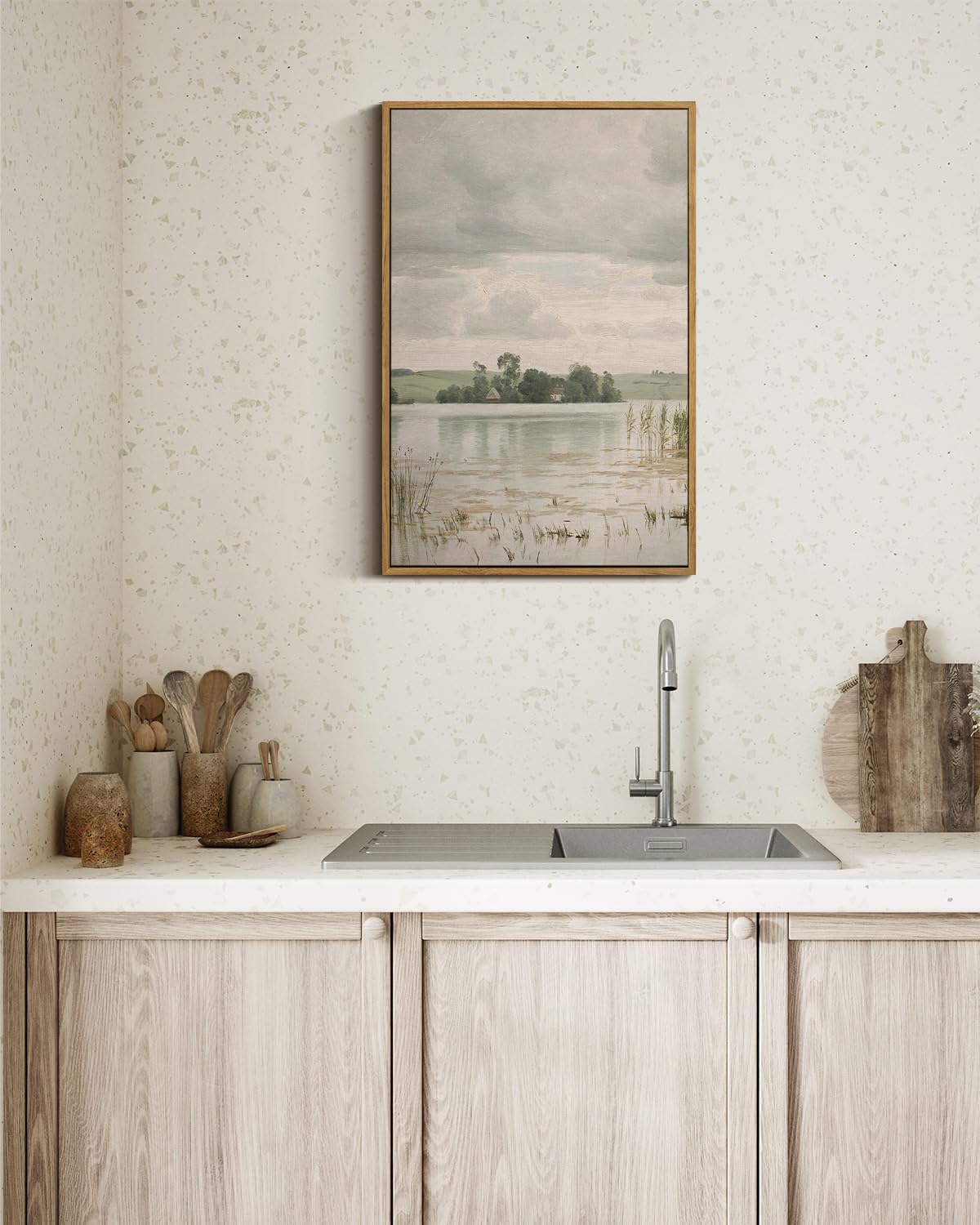 insimsea framed canvas prints art vintage decor, countryside lakeside landscape paintings, large prints, vintage retro wall decorations for bathroom bedroom living room, 16"x24" lake esrum 24"l x 16"w