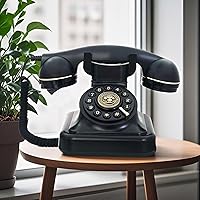 Vista 3 de Teléfono fijo retro para el hogar, teléfono negro antiguo con cable TelPal con cable, teléfono antiguo con botón de 1930, teléfono vintage con botón
