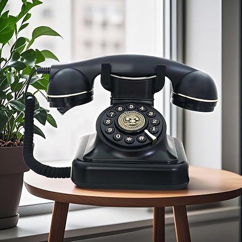 Miniatura 3 de Teléfono fijo retro para el hogar, teléfono negro antiguo con cable TelPal con cable, teléfono antiguo con botón de 1930, teléfono vintage con botón