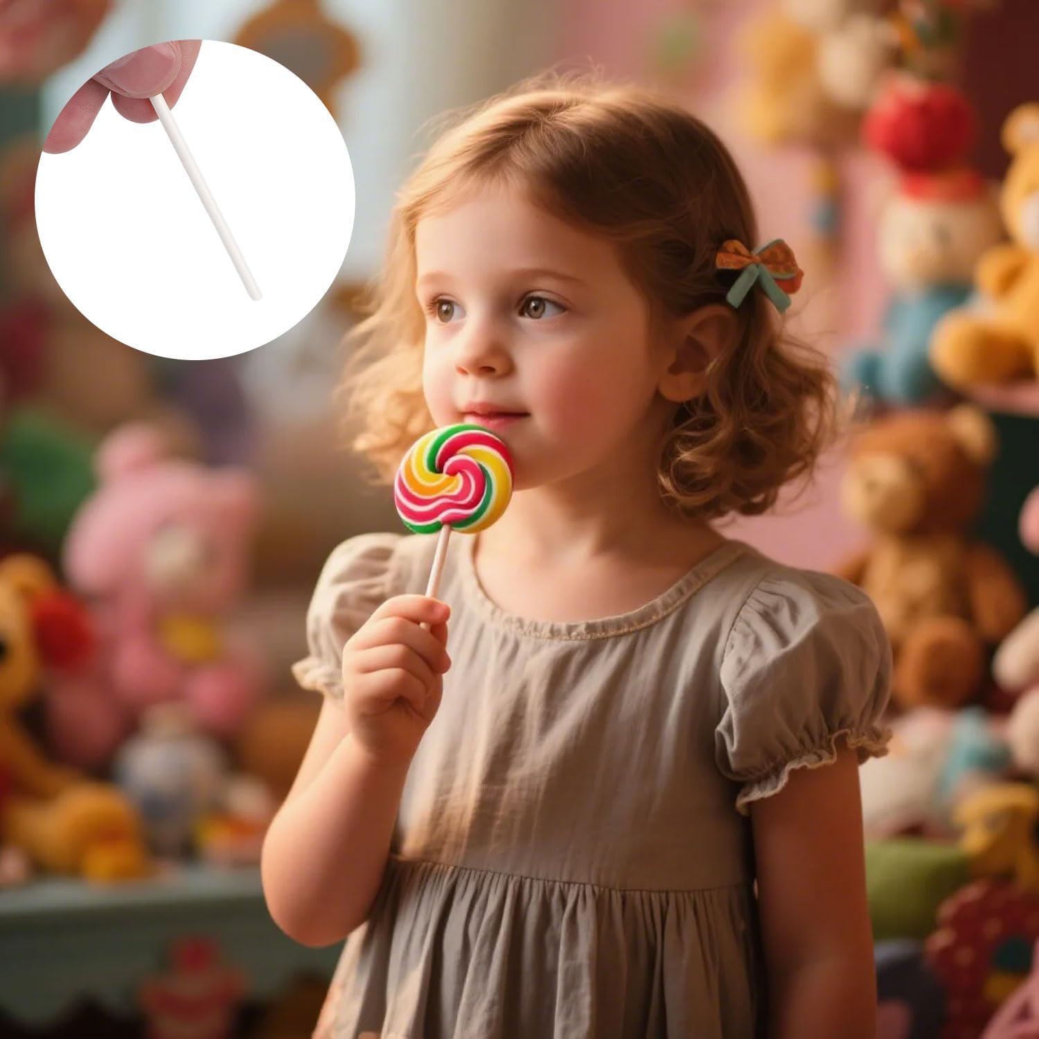 100pcs 4in White Lollipop Sticks, 4 Inch Safe Paper Cotton Candy Sticks Sucker Cake Pop Cupcake Topper for Homemade Chocolate, Rainbow Candy, Rice Krispie Treats, Donut, Cakepop Decorations & Desserts