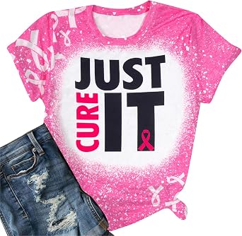 Breast Cancer Awareness Shirts Women Pink Ribbon Shirt Breast Cancer Survivor T-Shirt Just Cure It Tee Inspirational Tops