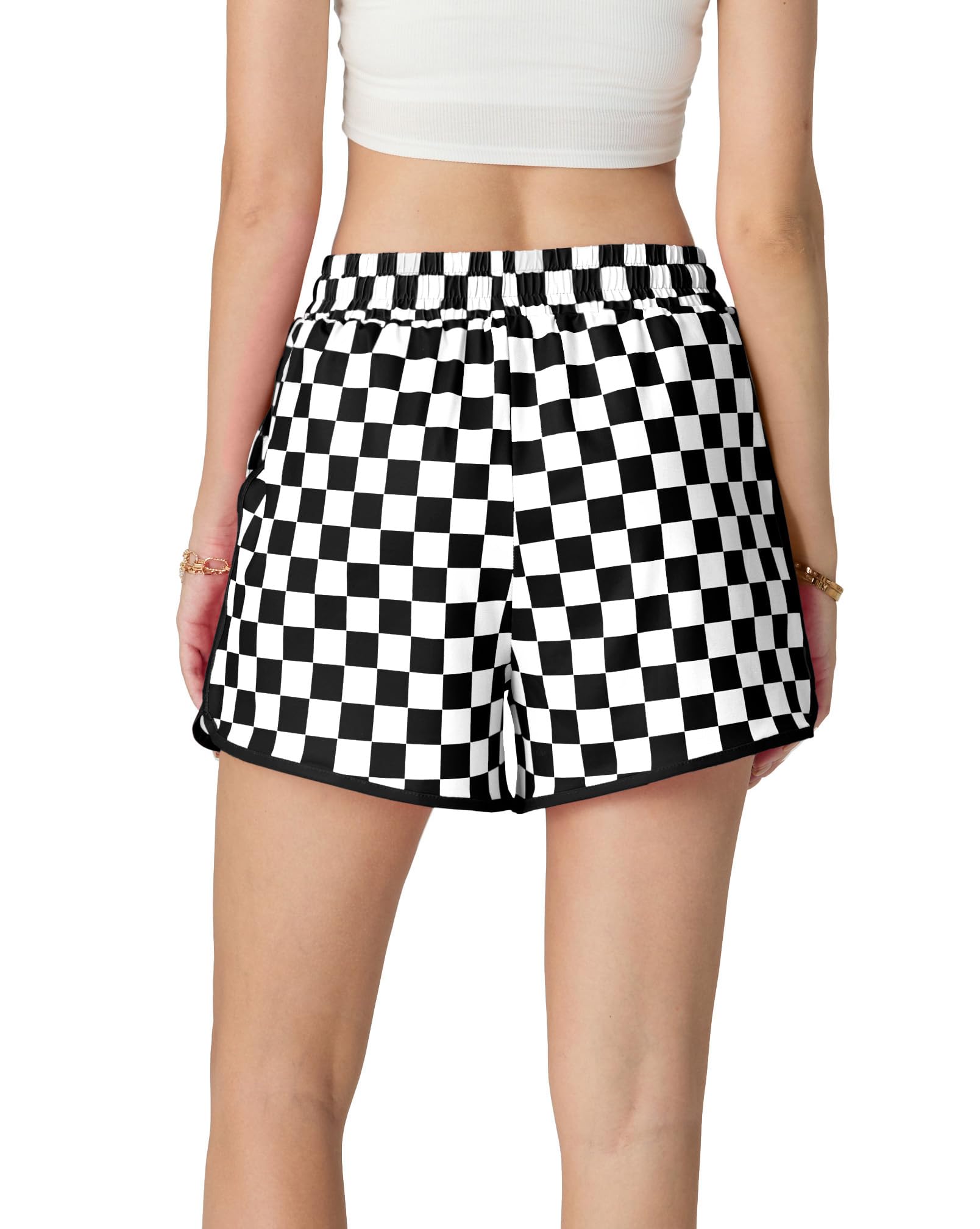 IWOLLENCE Women's Checkered Shorts Elastic Waist with Drawstring Plaid Short Pants Beach Summer with Pockets