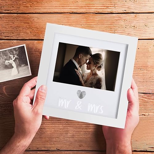 Miniatura 4 de Jinchuan Paquete de 2 marcos de recuerdo con huella dactilar de corazón y kit de tinta, marco de fotos de boda, idea de regalo de despedida de