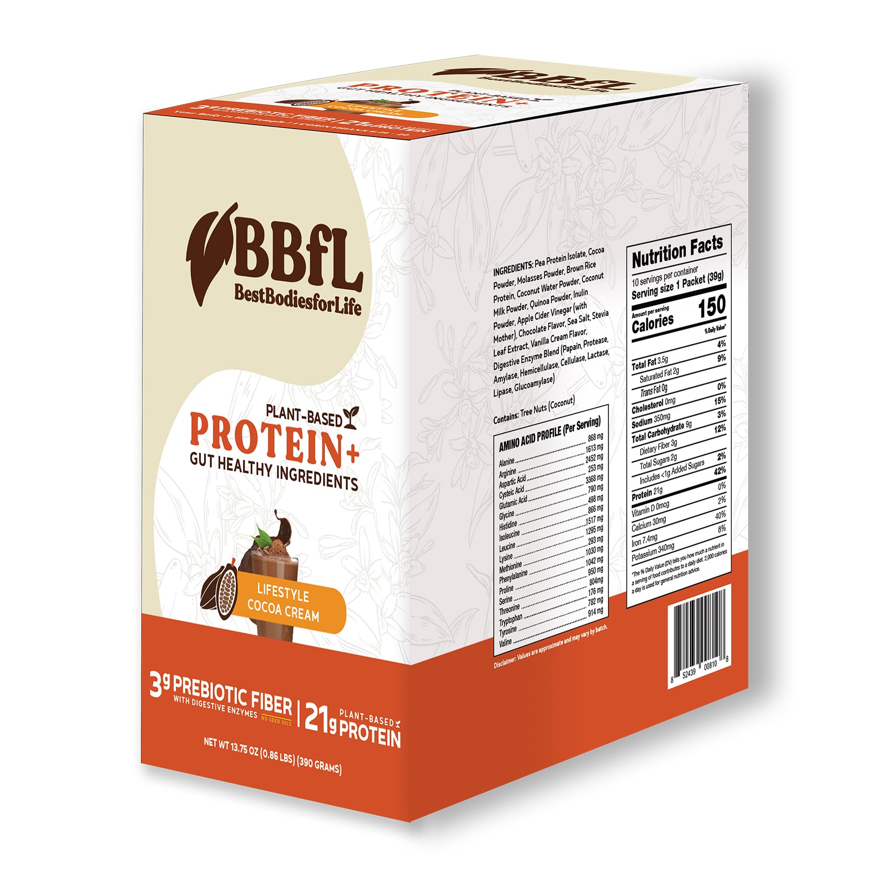 BBfL Shake de Proteína Vegetal Cocoa Cream 21 g 10 porções