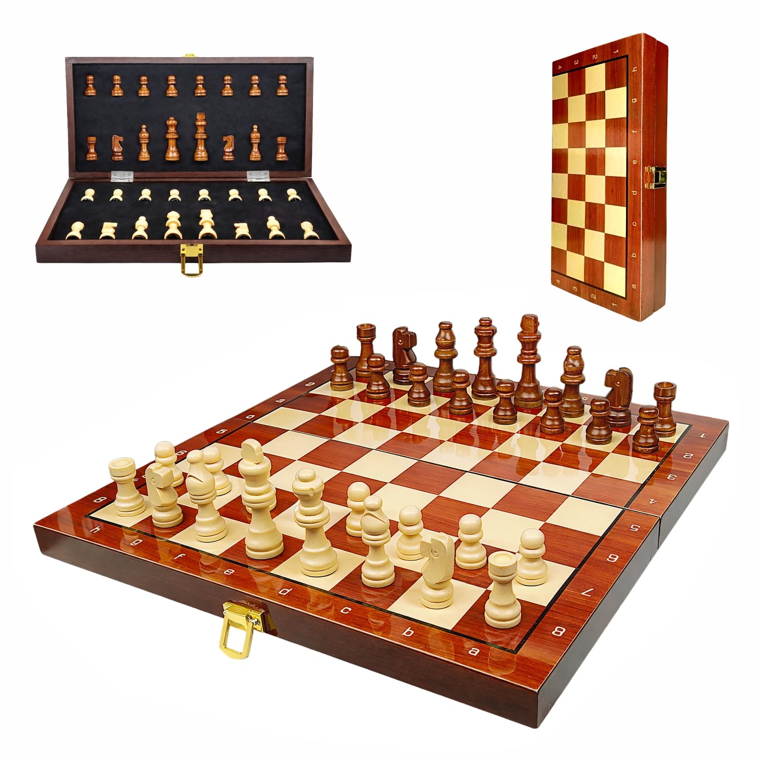QueensRealm 16 Inch Chess Board Set - Large Wooden Handmade Magnetic Foldable Chessboard for Kids & Adults, 16 Inch x 16 Inch Compact & Portable Travel Chess with Inbuilt Storage (Wooden)-image-24