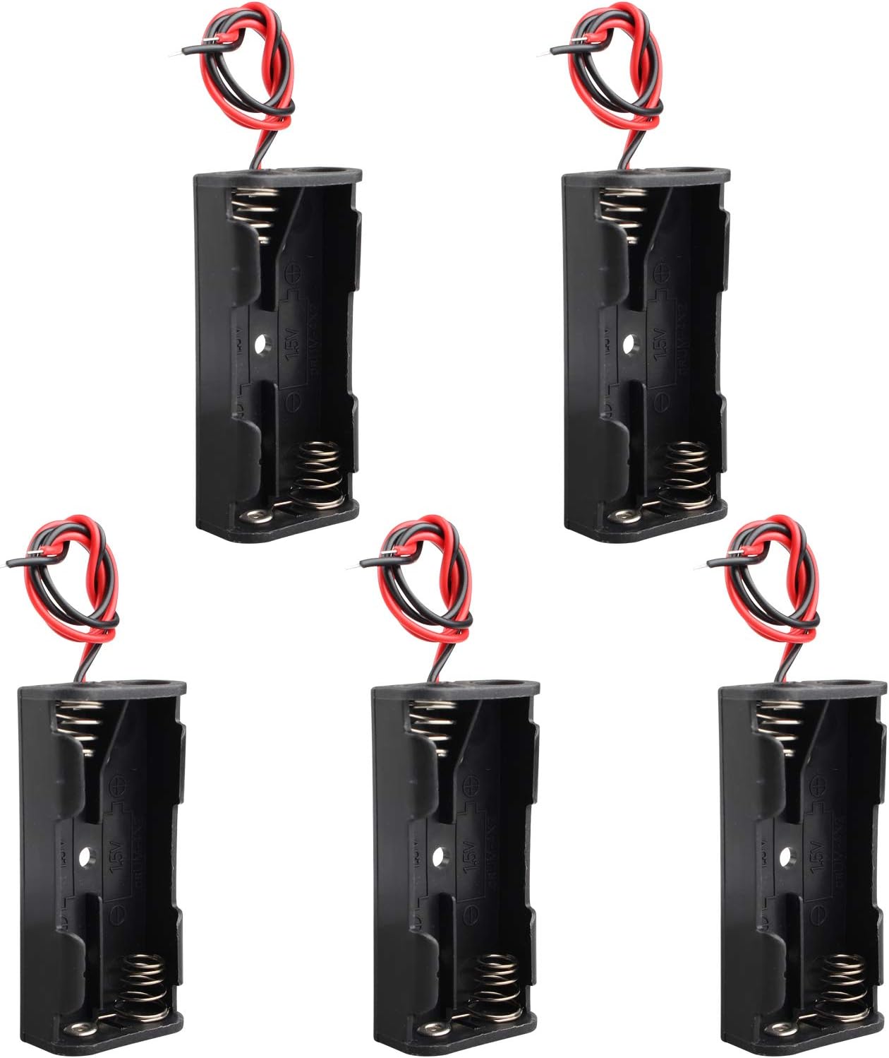 HALJIA 5Pcs 3V AAA 2 x 1.5V Battery Holder Case Storage Box Battery Organizer Battery Container with Wire Leads Black