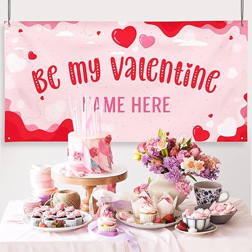 Miniatura 59 de Cartel de fondo personalizado para el día de San Valentín, decoración de San Valentín, letrero de vinilo con texto en inglés "Be My Valentine