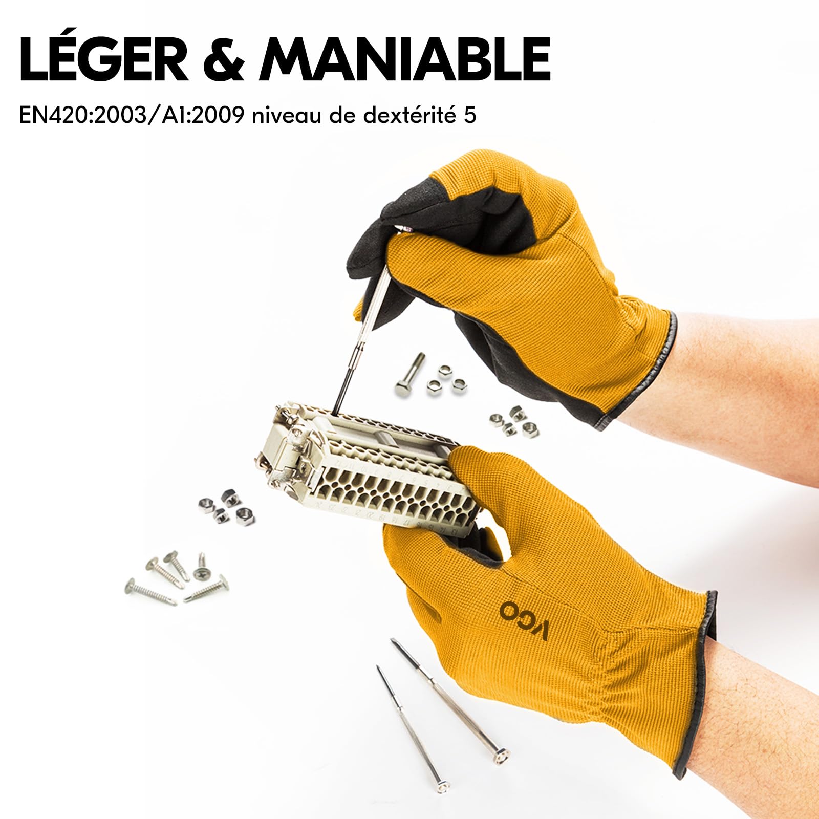 Vgo... 5 paires gants de travail polyvalents,travaux légers(AL8736,M) | Bleu/Gris/Jaune/Rouge/Noir,cuir synthétique,élastique,lavable,dextérité,construction,plantation,Jardinage,désherbage,ferme,