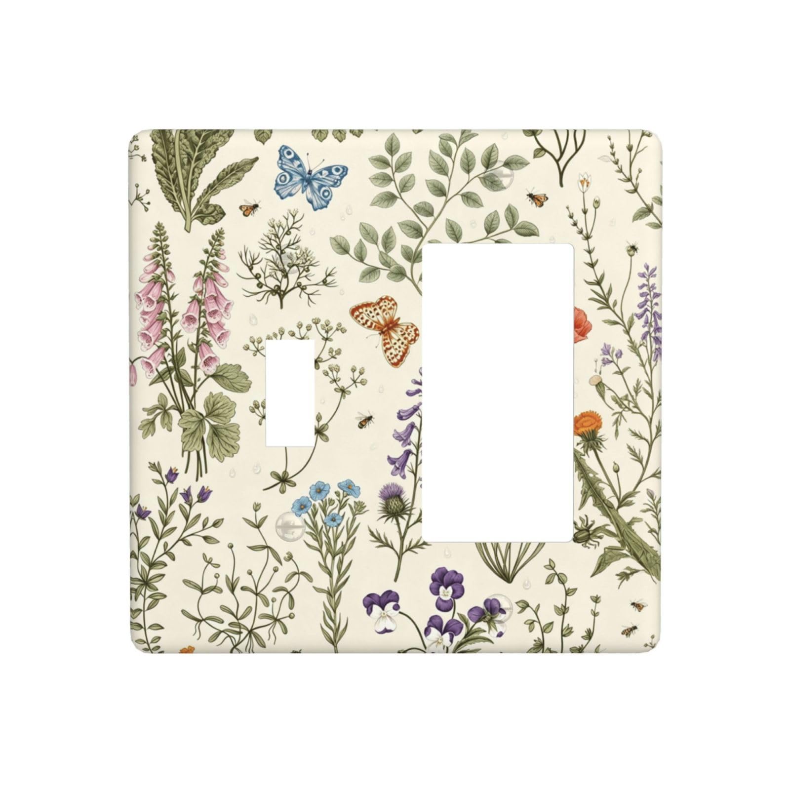 Dwbguo Decorative Outlet Covers Vintage Botanical Wildflower 2-Gang 1-Gang Wall Plate Single Toggle/Rocker Cottagecore Vintage Floral Light Switch Covers Switch Plate Cover for Bedroom Home Decor