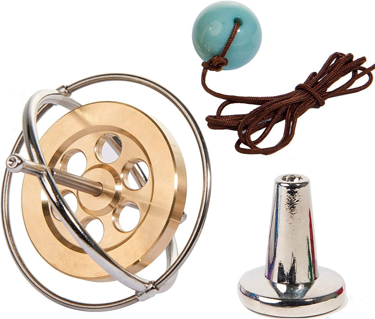 Joytech Precision Gyroscope Metal Balance Toy Brass Holed Silver Rim Spinning Top Gift WK003