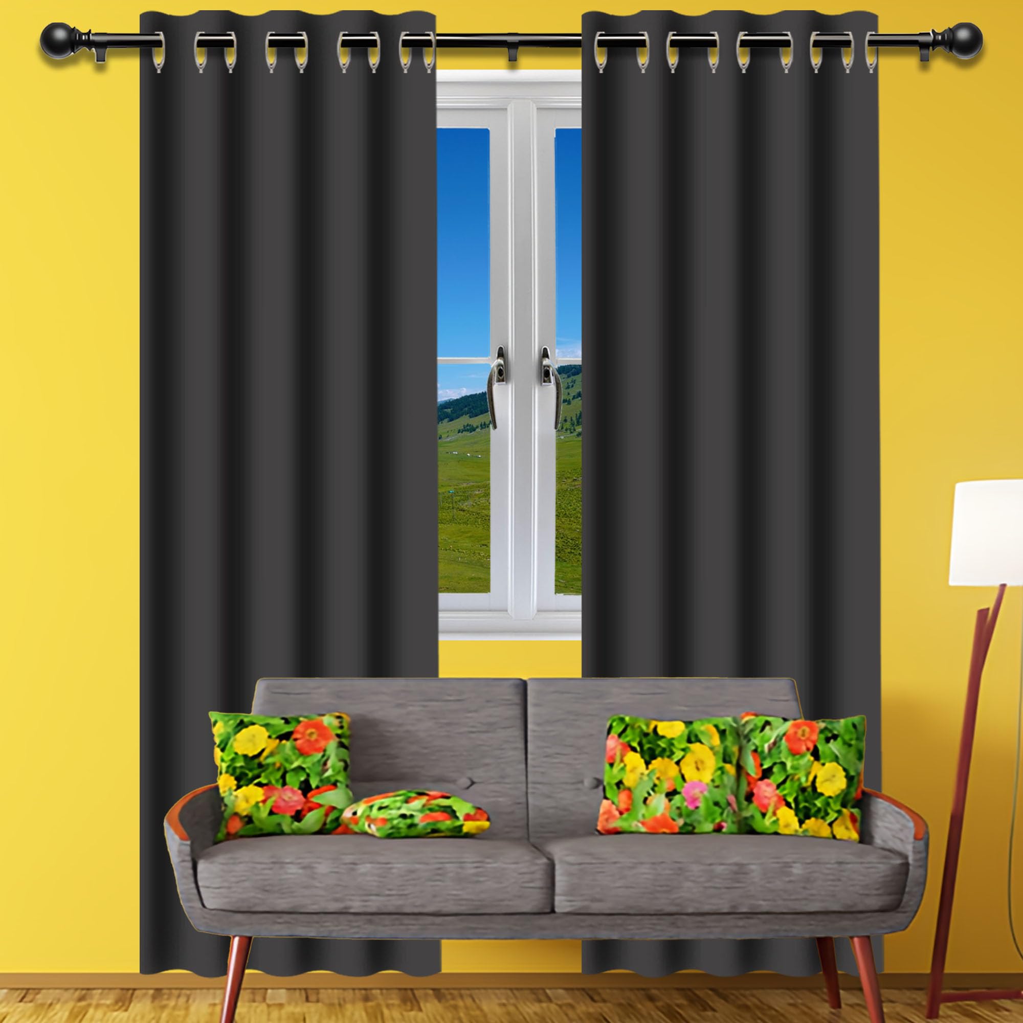 Rideau occultant thermique pour salon et chambre gris foncé imperméable
