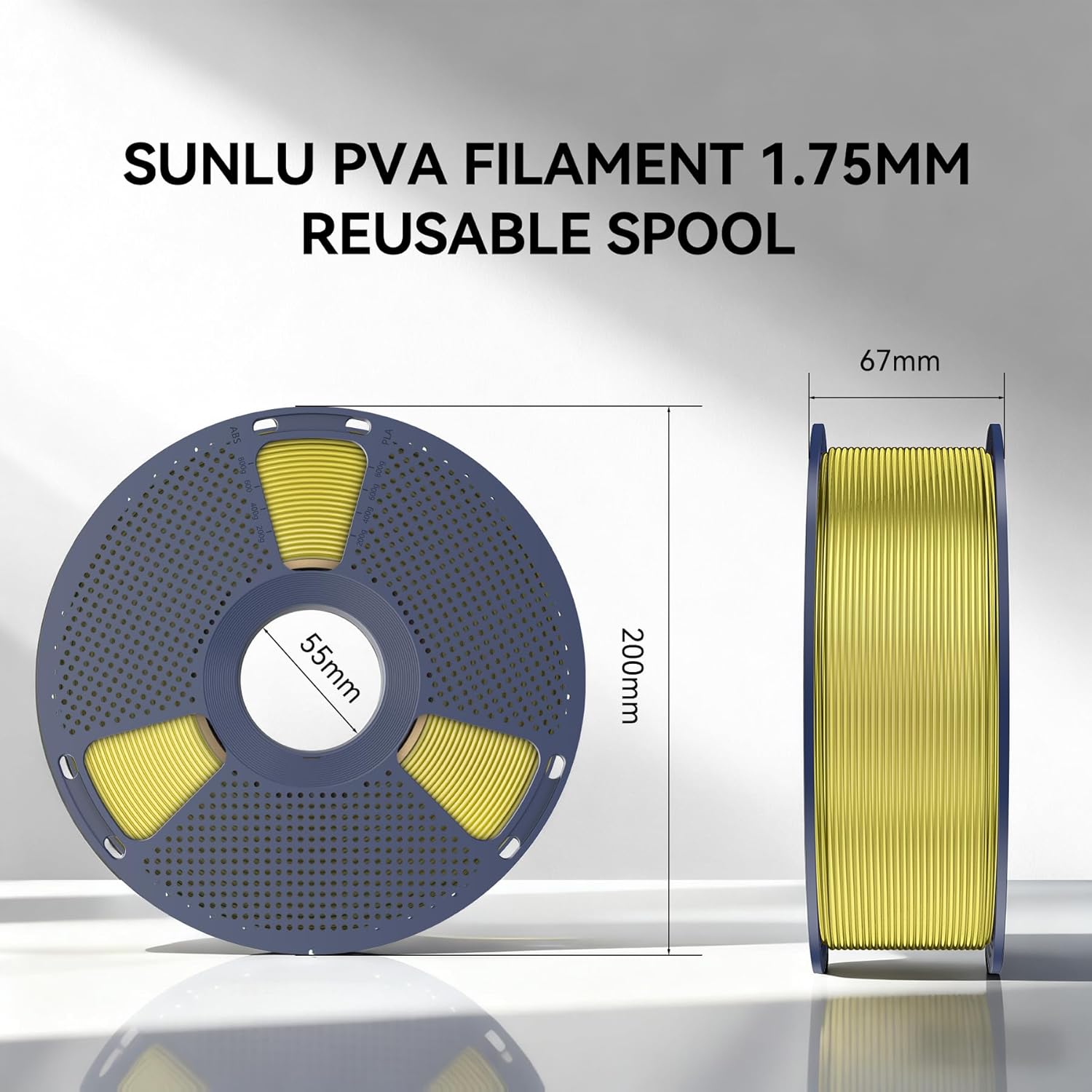 Diagram showing dimensions of SUNLU PVA filament spool