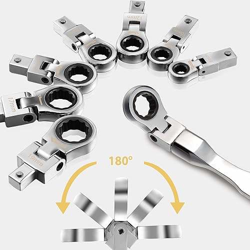 Miniatura 3 de Juego de llaves de trinquete de cabeza flexible juego de llaves combinadas de trinquete métricas 20 piezas juego de llaves de trinquete con cabeza